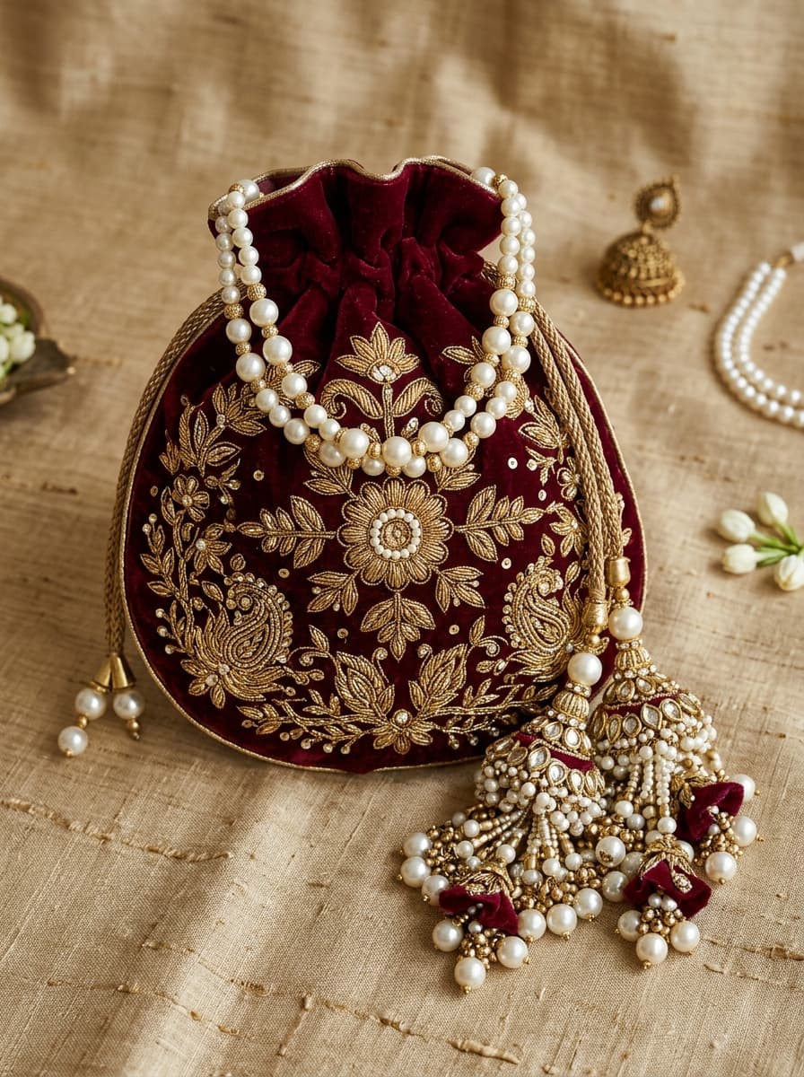 Begum Handcrafted Zardozi Potli Bag — alternate view
