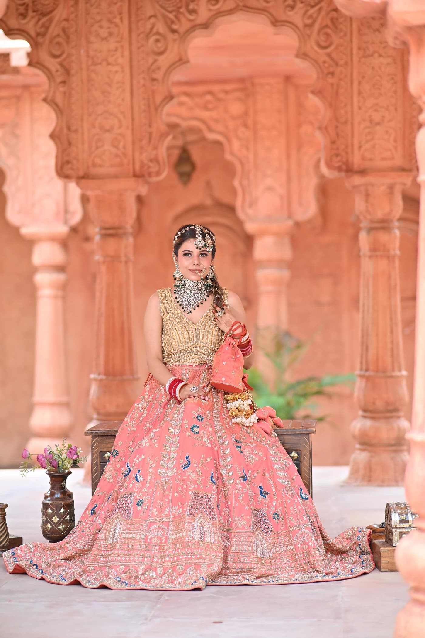 Gulrang Coral Peach & Antique Gold Flared Bridal Lehenga — alternate view
