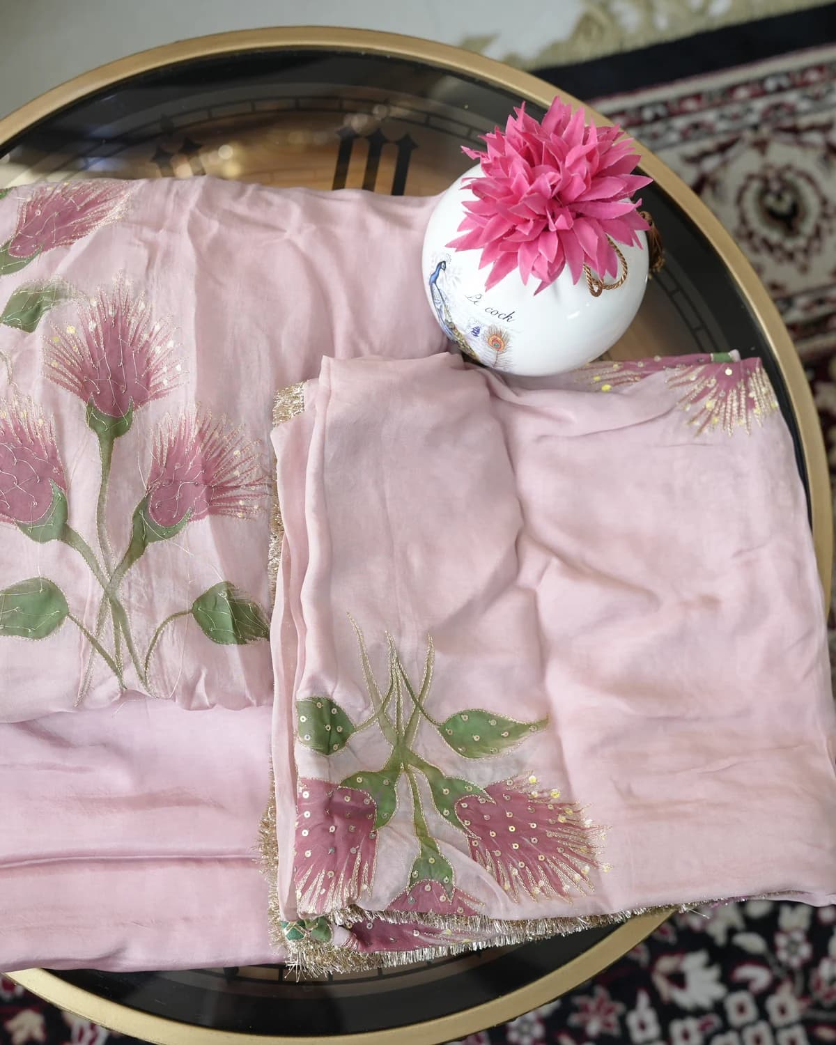 Gulrang Powder Blush Hand-Painted Botanical Silk Suit — alternate view