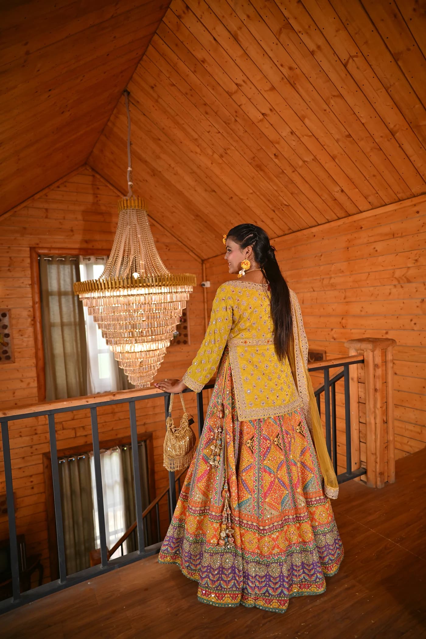 Parijaat Turmeric Yellow Zari Embroidered Kurti & Flared Lehenga Set thumbnail 3