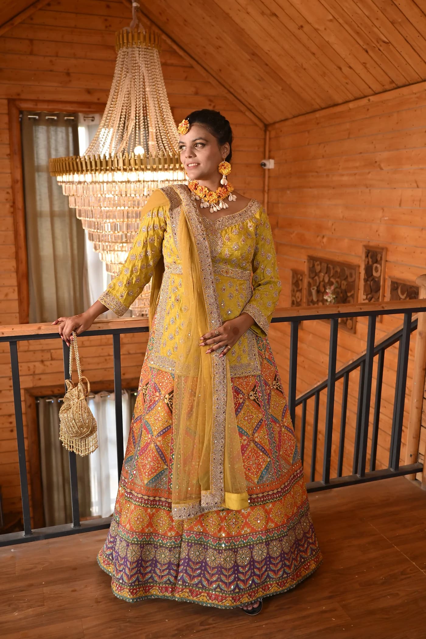 Parijaat Turmeric Yellow Zari Embroidered Kurti & Flared Lehenga Set — alternate view
