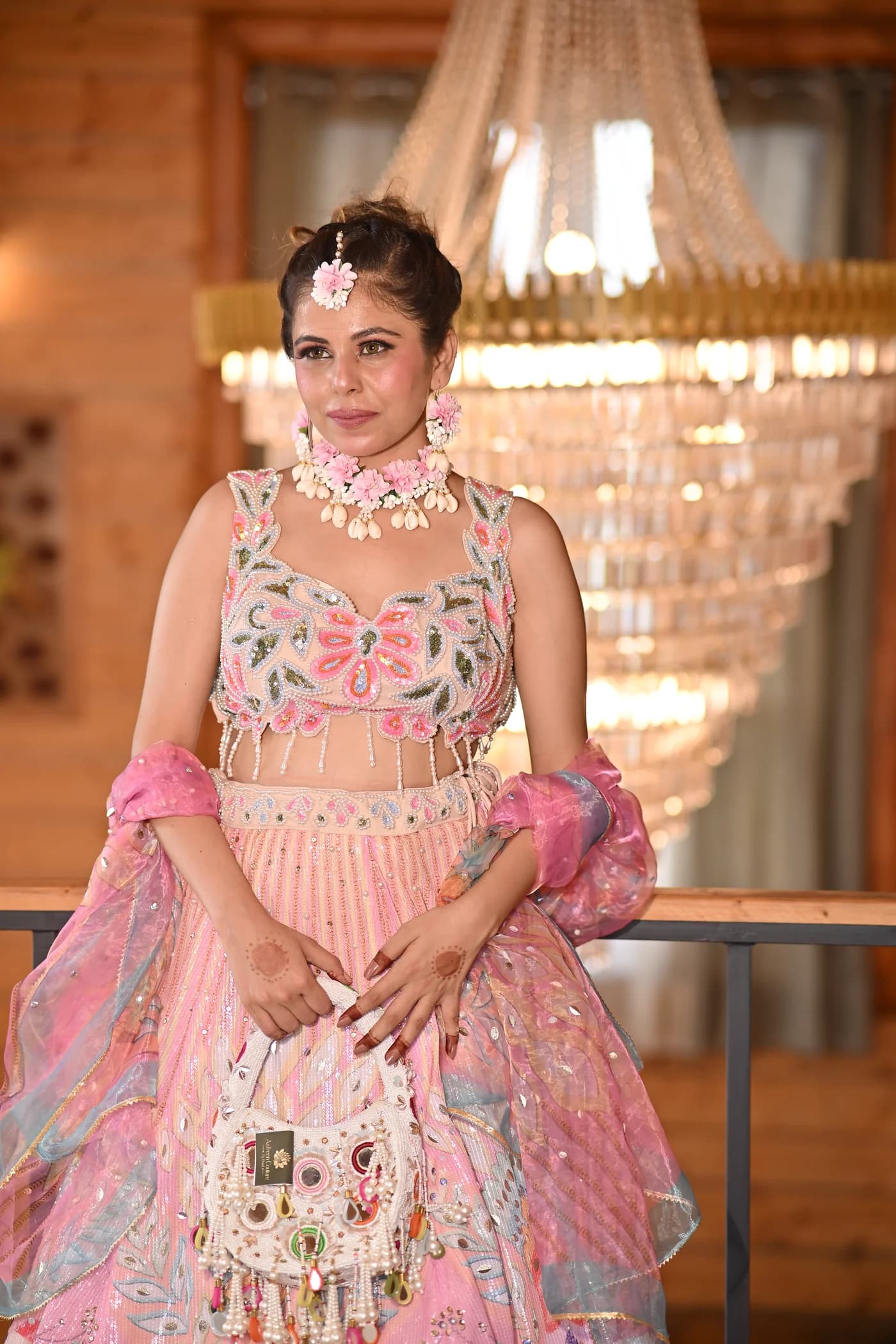 Hiteshi Multi-Pastel Floral Embellished Haldi Lehenga Set