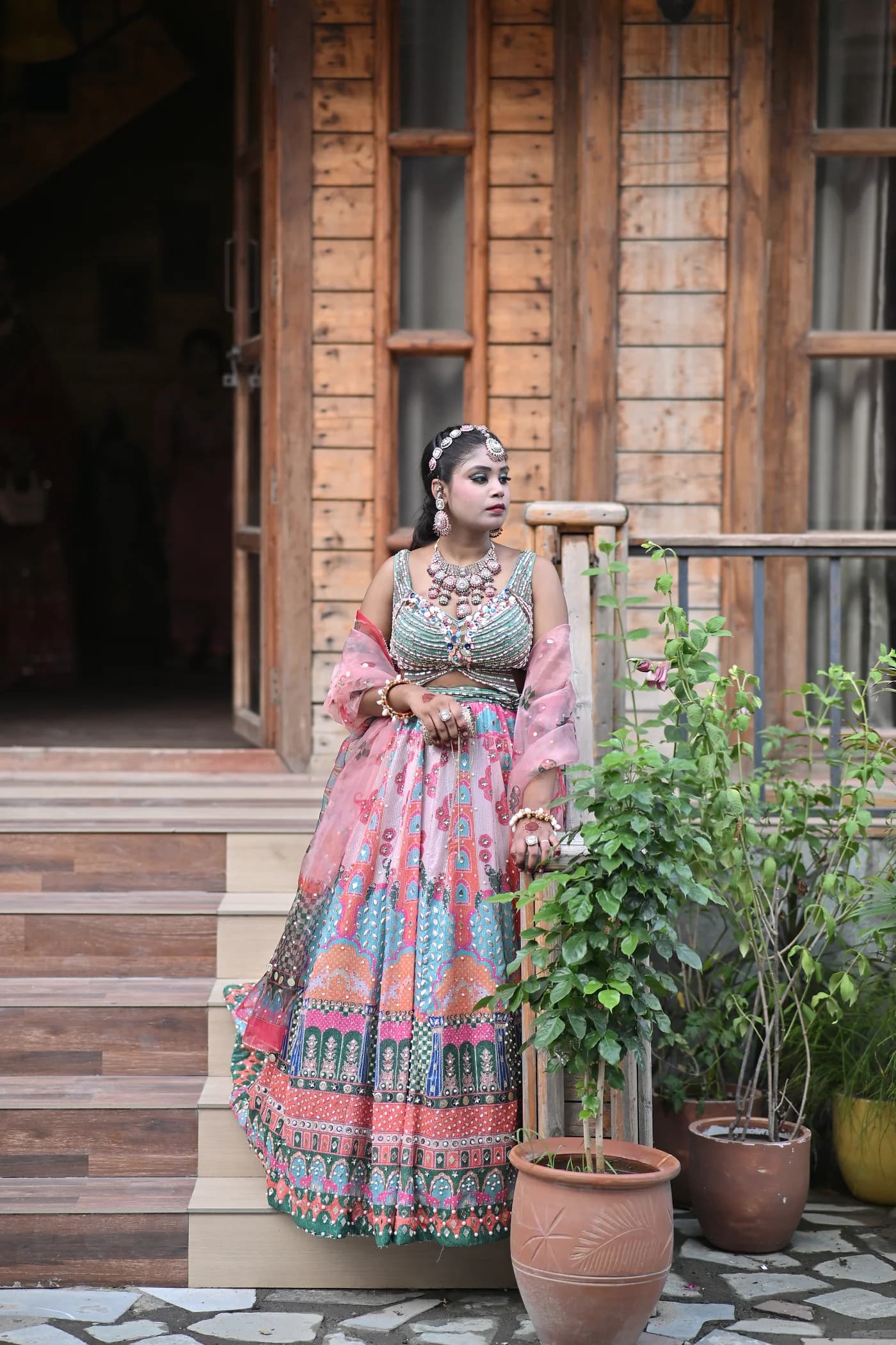 Amrit Multi-Hue Geometric & Mirrorwork Haldi Lehenga Set — alternate view