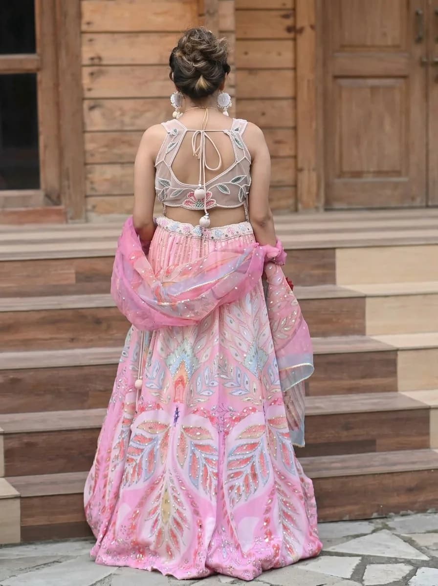 Hiteshi Multi-Pastel Floral Embellished Haldi Lehenga Set thumbnail 5