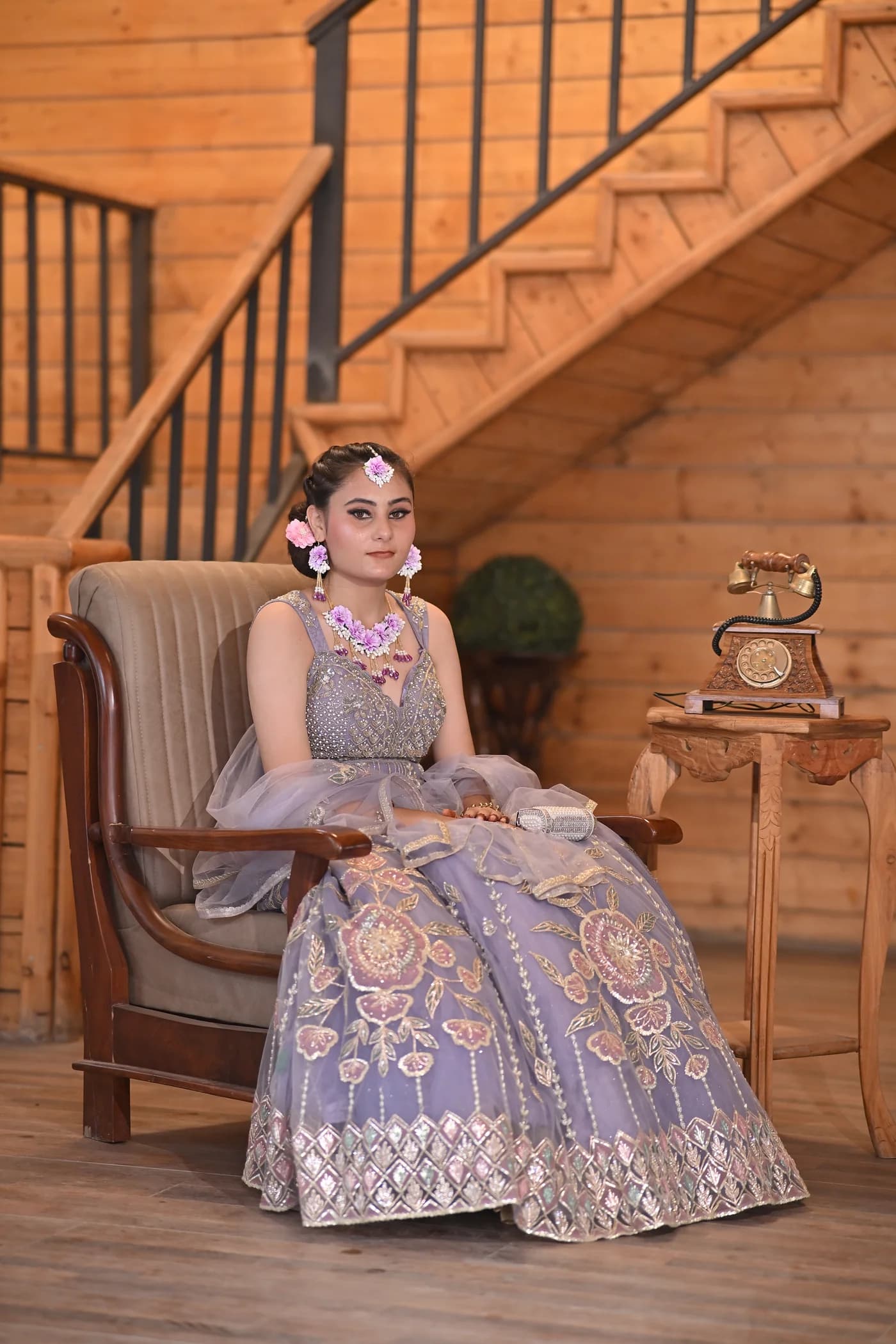 Zunairah Lavender Shimmer Floral Haldi Lehenga Set