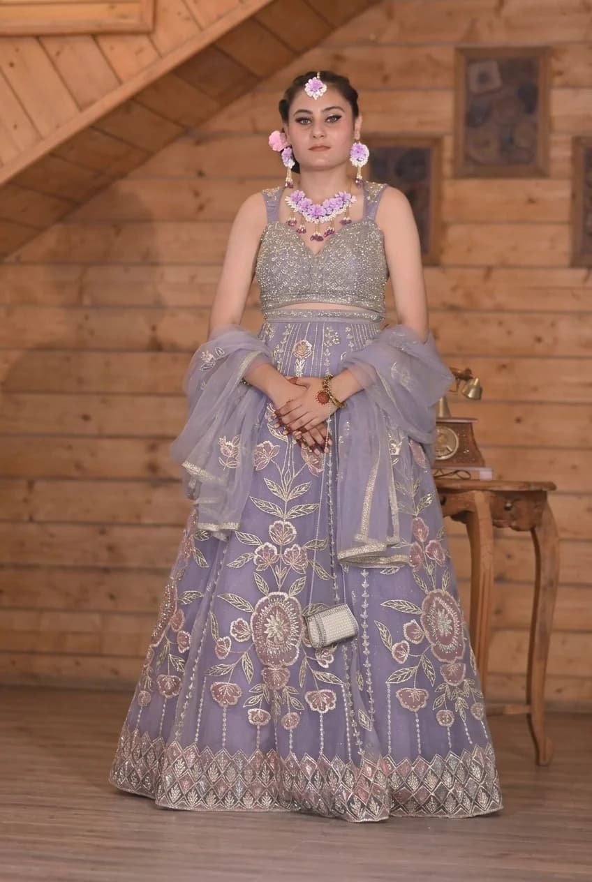 Zunairah Lavender Shimmer Floral Haldi Lehenga Set — alternate view