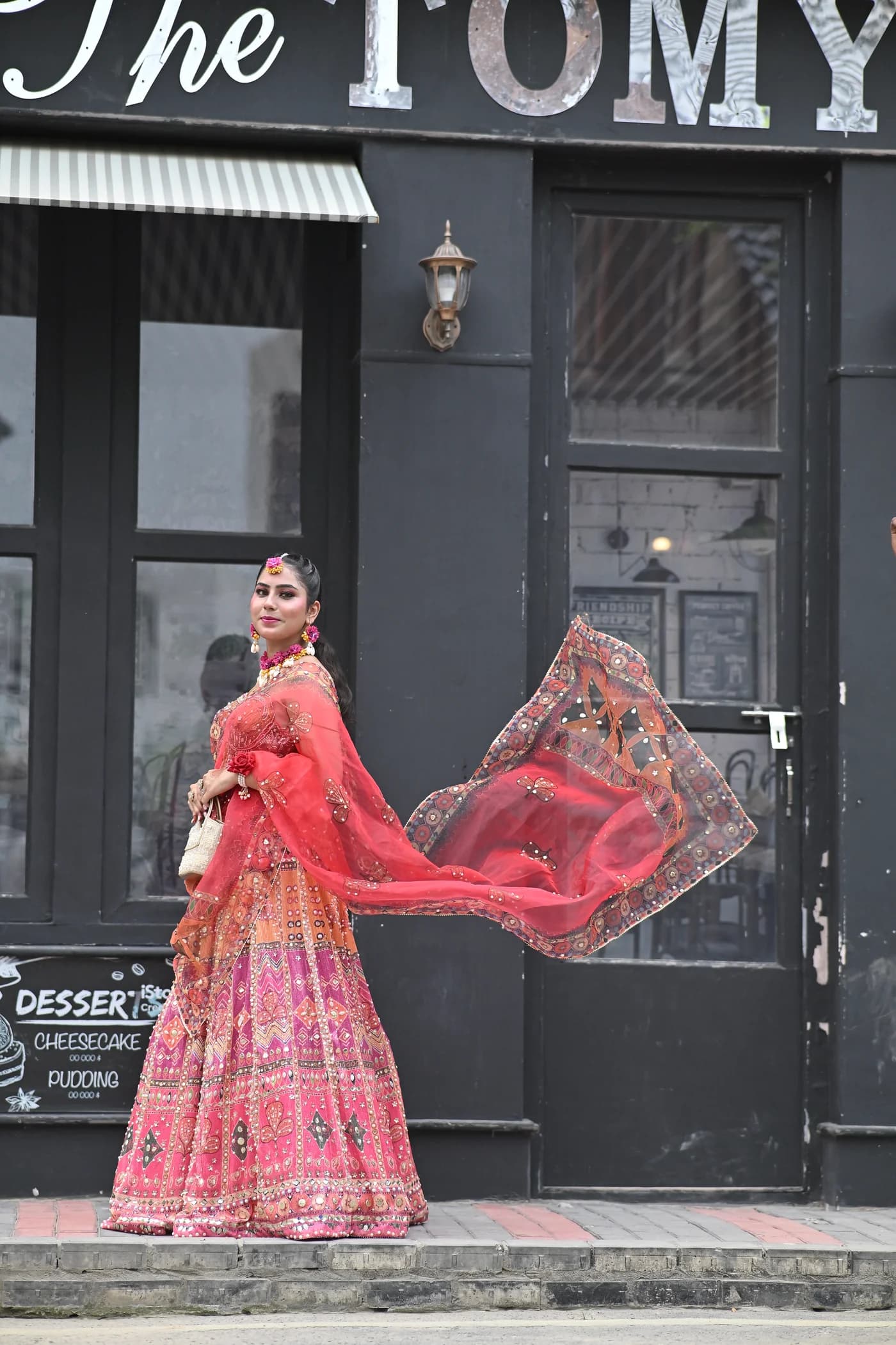 Aayra Coral Pink Mirrorwork Haldi Lehenga Set — alternate view
