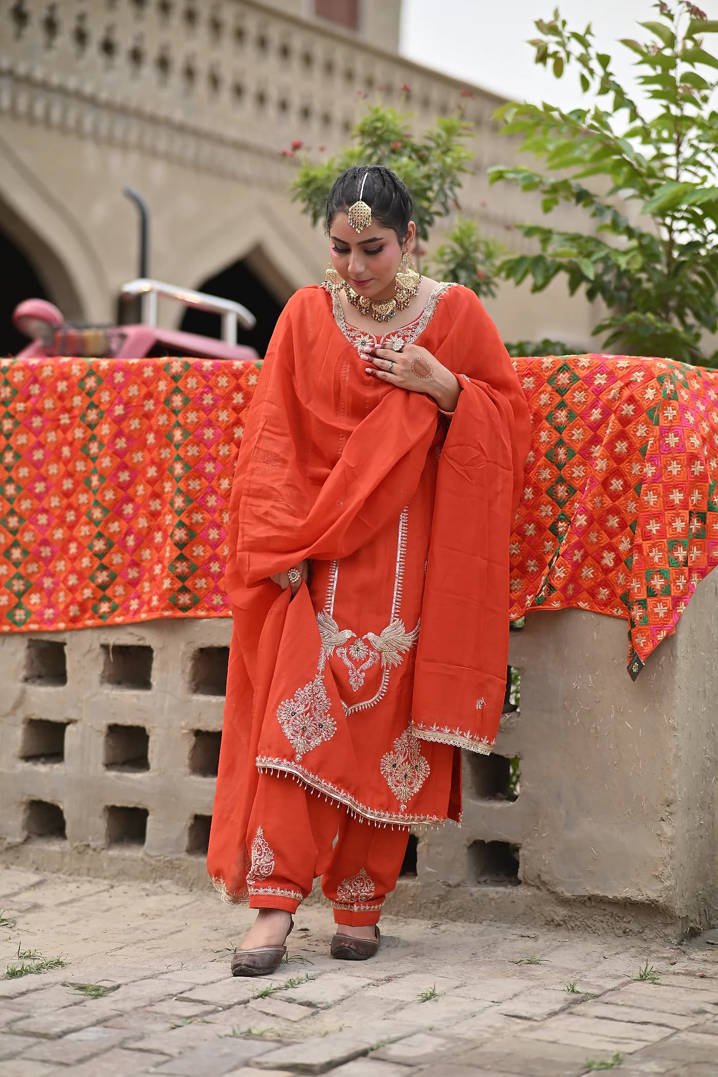 Heer Rust Orange Hand-Embroidered Punjabi Salwar Suit — alternate view