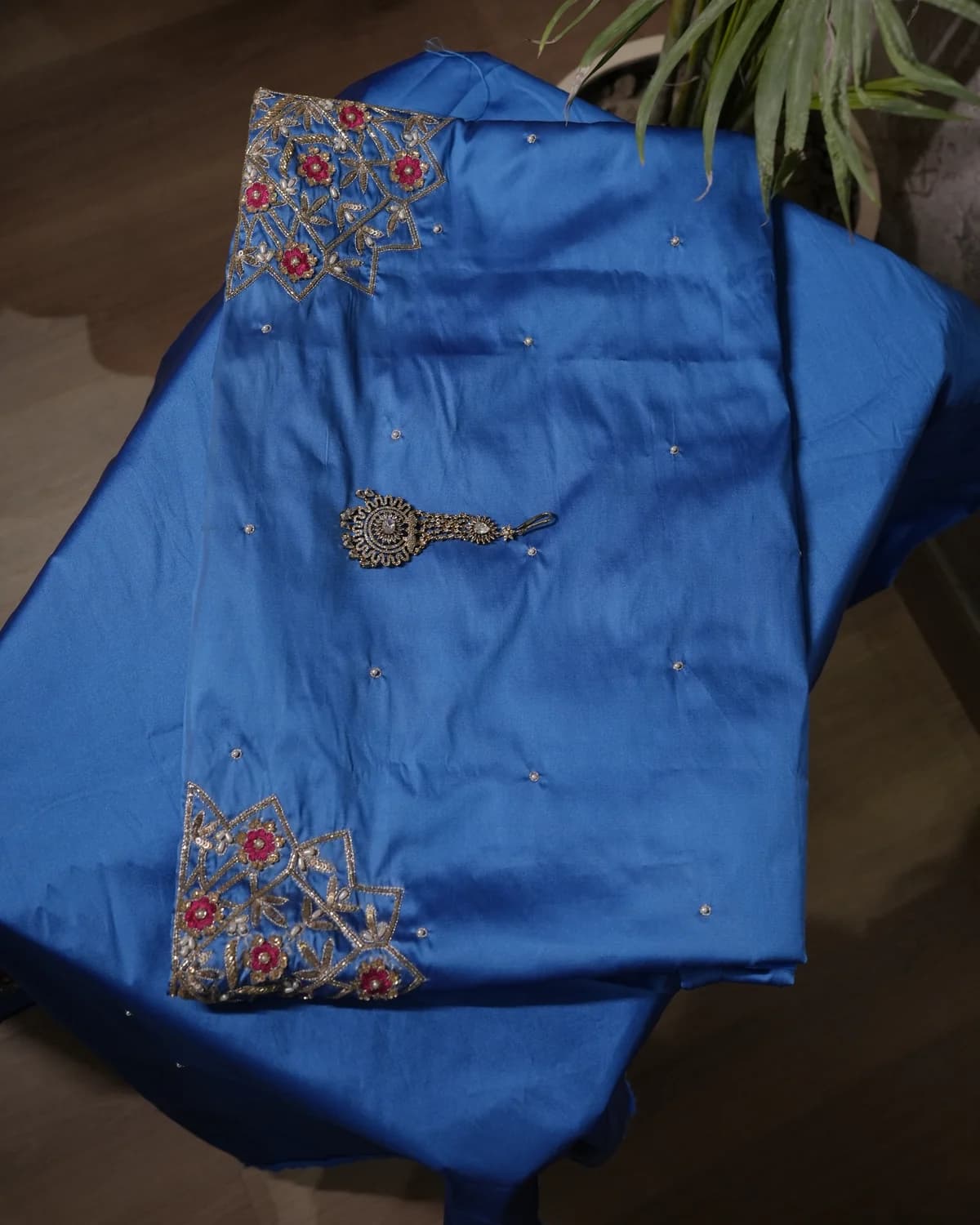 Jahanara Sapphire Blue Handcrafted Zardozi Silk Suit