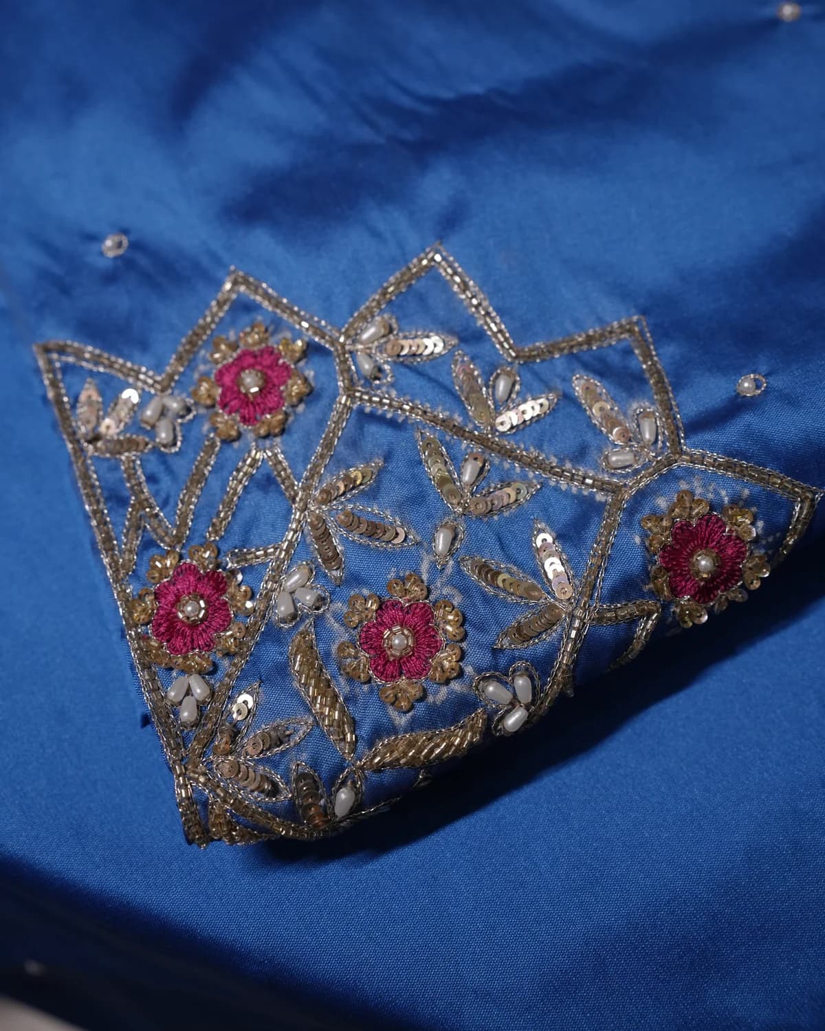 Jahanara Sapphire Blue Handcrafted Zardozi Silk Suit — alternate view