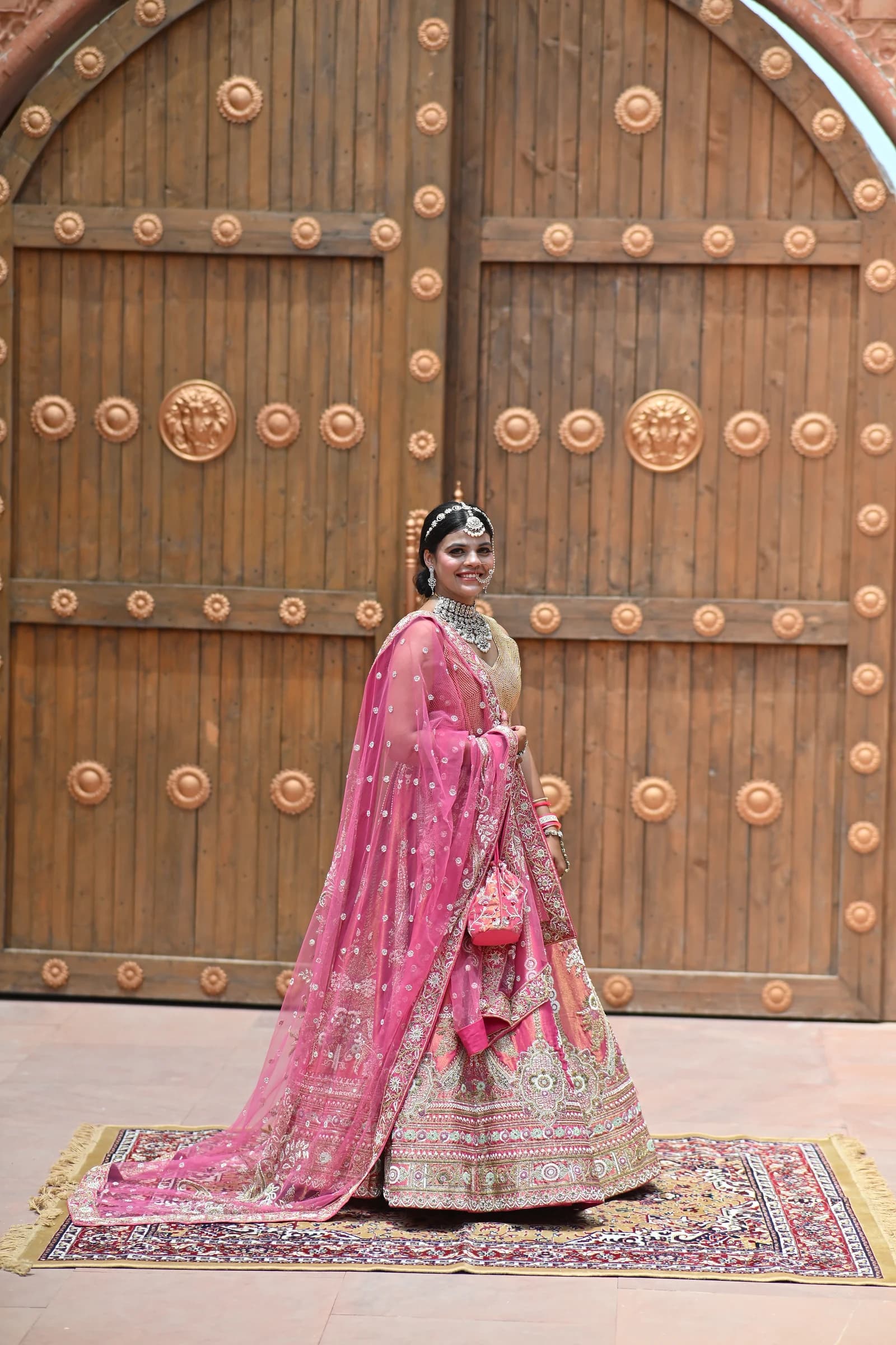 Meherbaan Rani Pink & Champagne Gold Kalidar Bridal Lehenga thumbnail 3