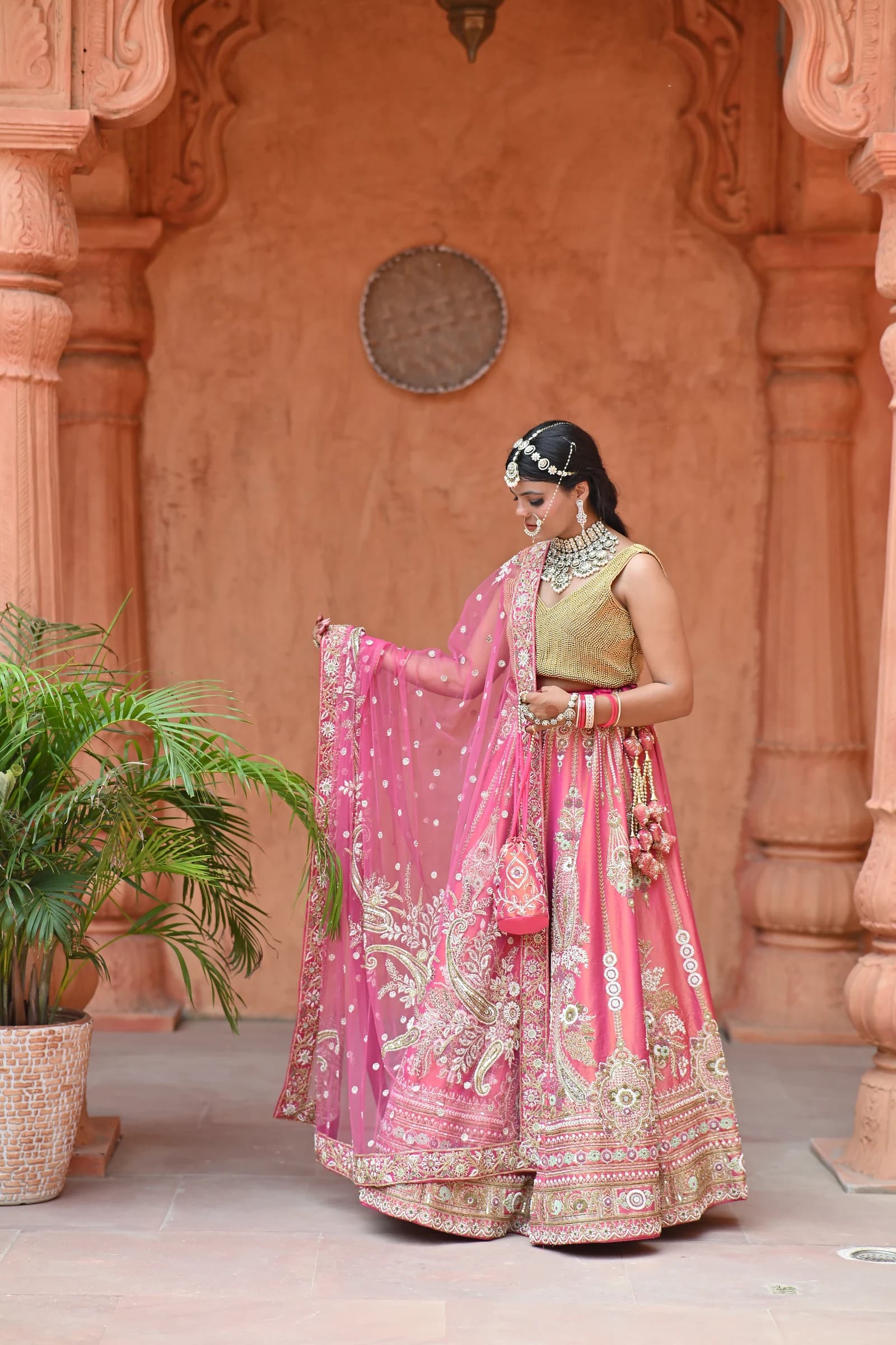 Meherbaan Rani Pink & Champagne Gold Kalidar Bridal Lehenga — alternate view