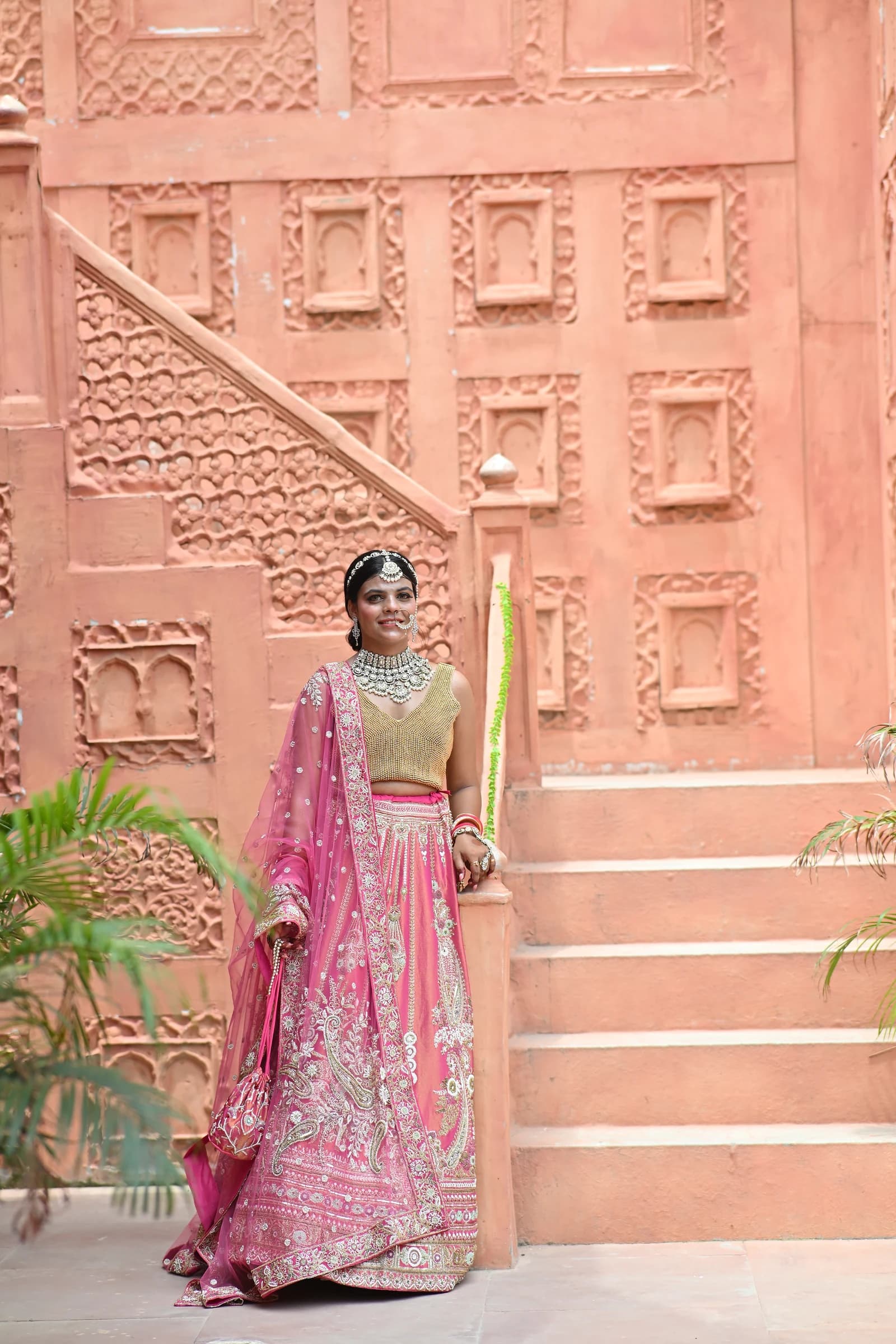 Meherbaan Rani Pink & Champagne Gold Kalidar Bridal Lehenga thumbnail 4