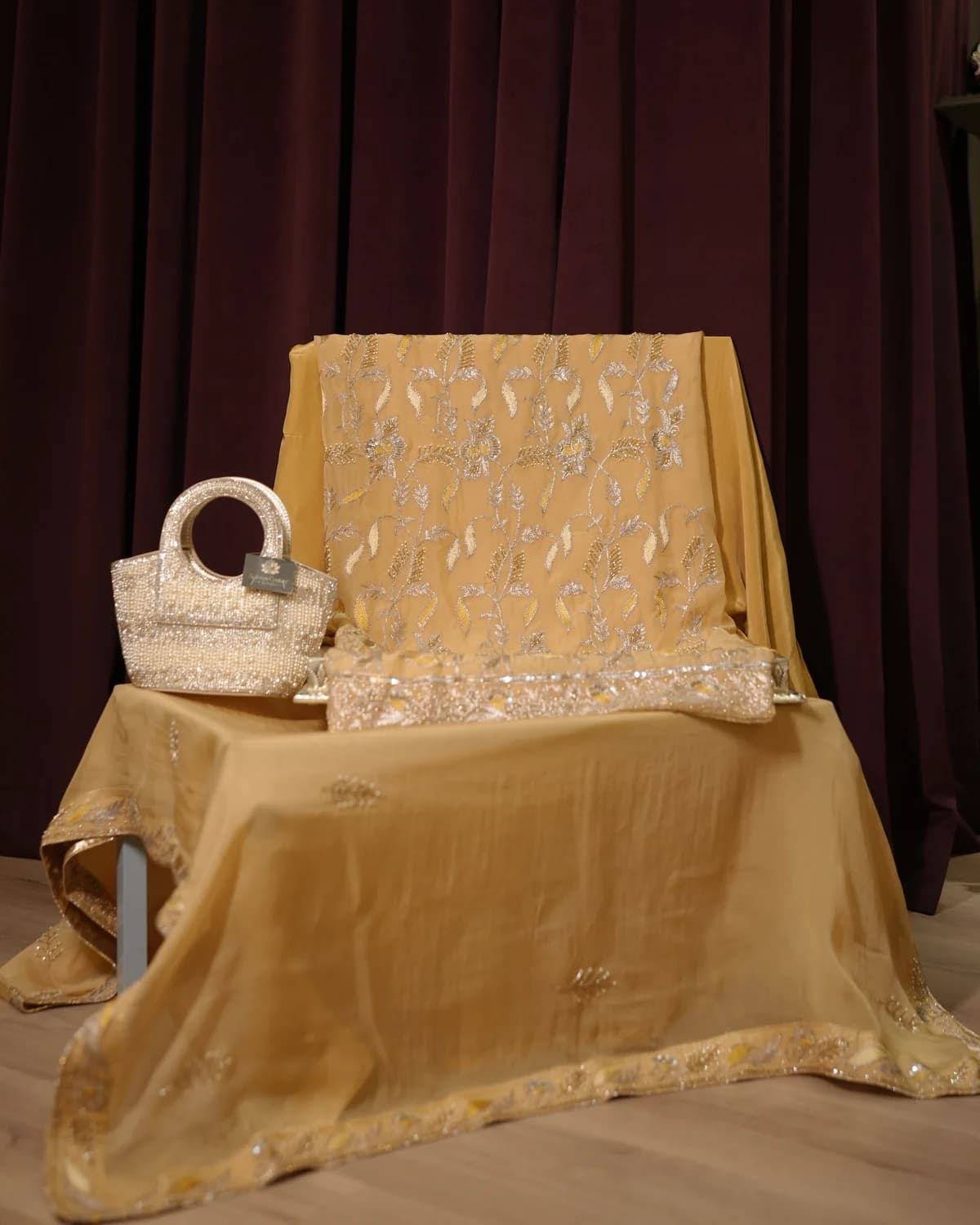 Mehrunisa Honey Gold Handcrafted Zardozi Silk Suit
