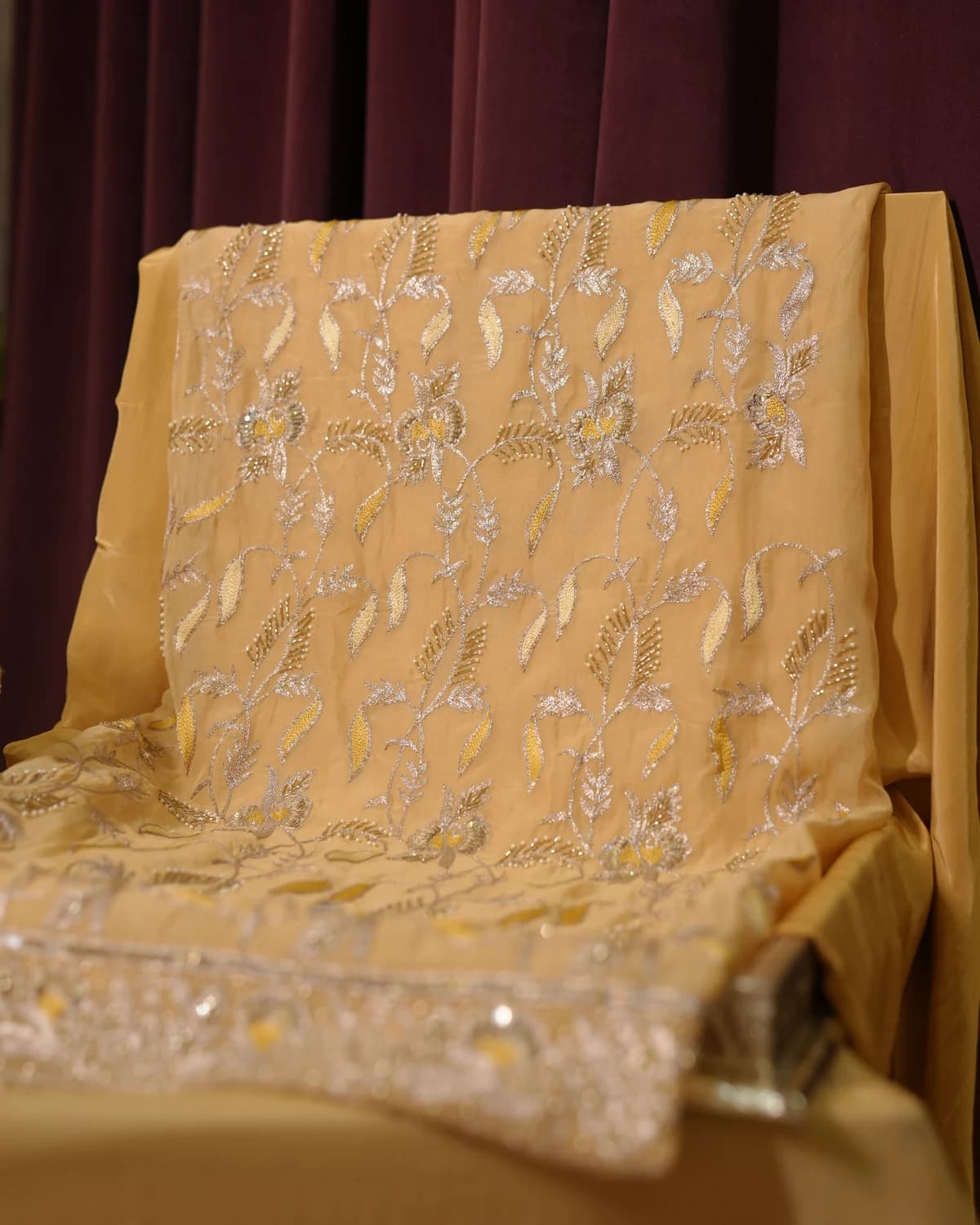 Mehrunisa Honey Gold Handcrafted Zardozi Silk Suit — alternate view