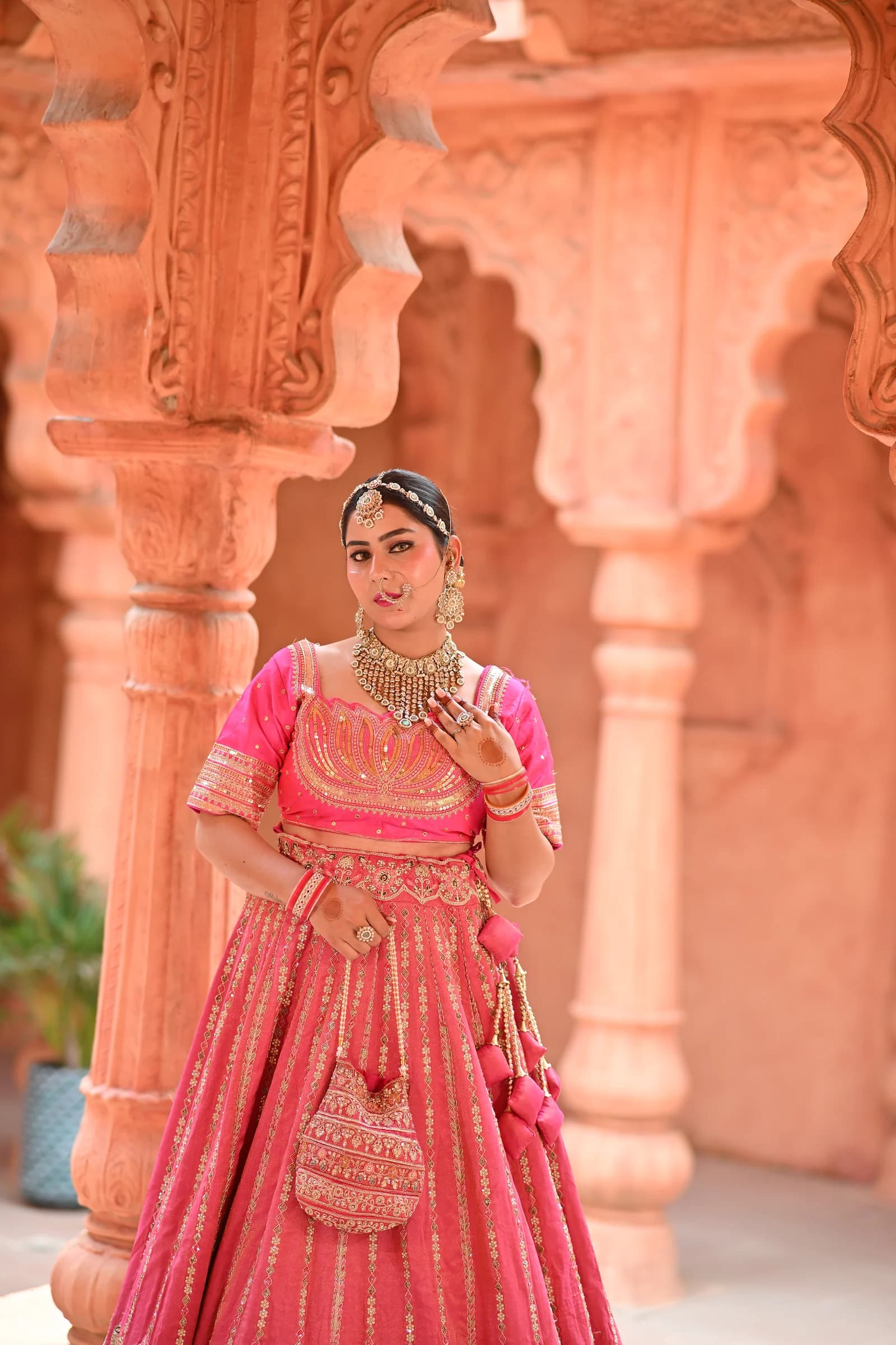 Mumtaz Blossom Pink & Scalloped Zardozi Bridal Lehenga thumbnail 5