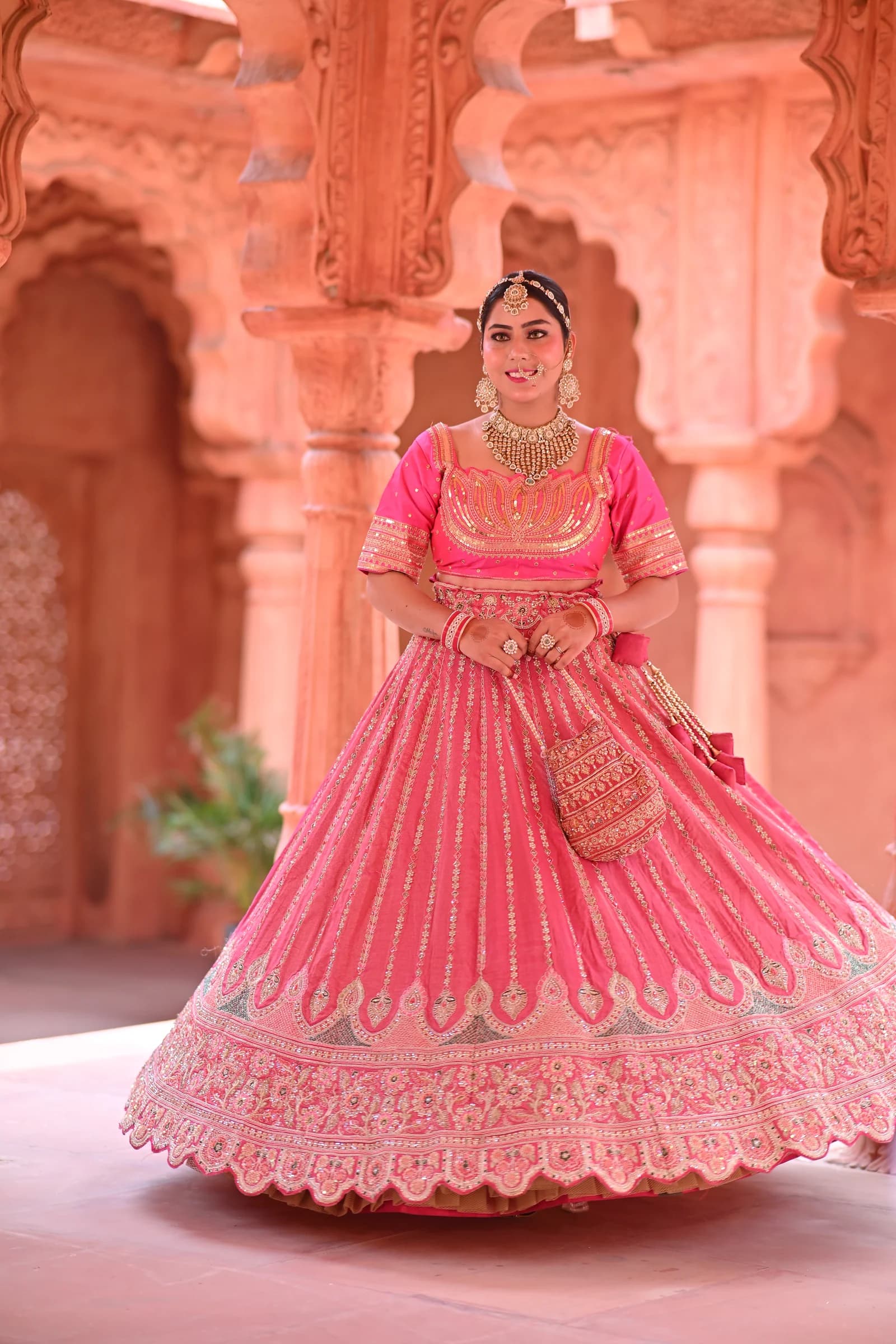 Mumtaz Blossom Pink & Scalloped Zardozi Bridal Lehenga thumbnail 3