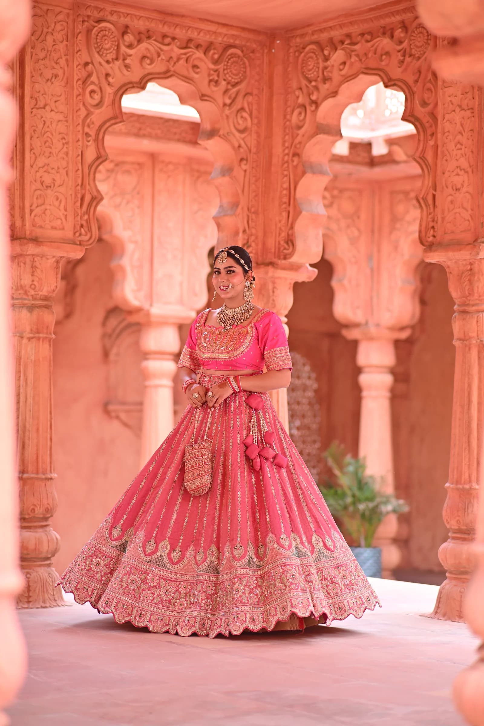 Mumtaz Blossom Pink & Scalloped Zardozi Bridal Lehenga thumbnail 6