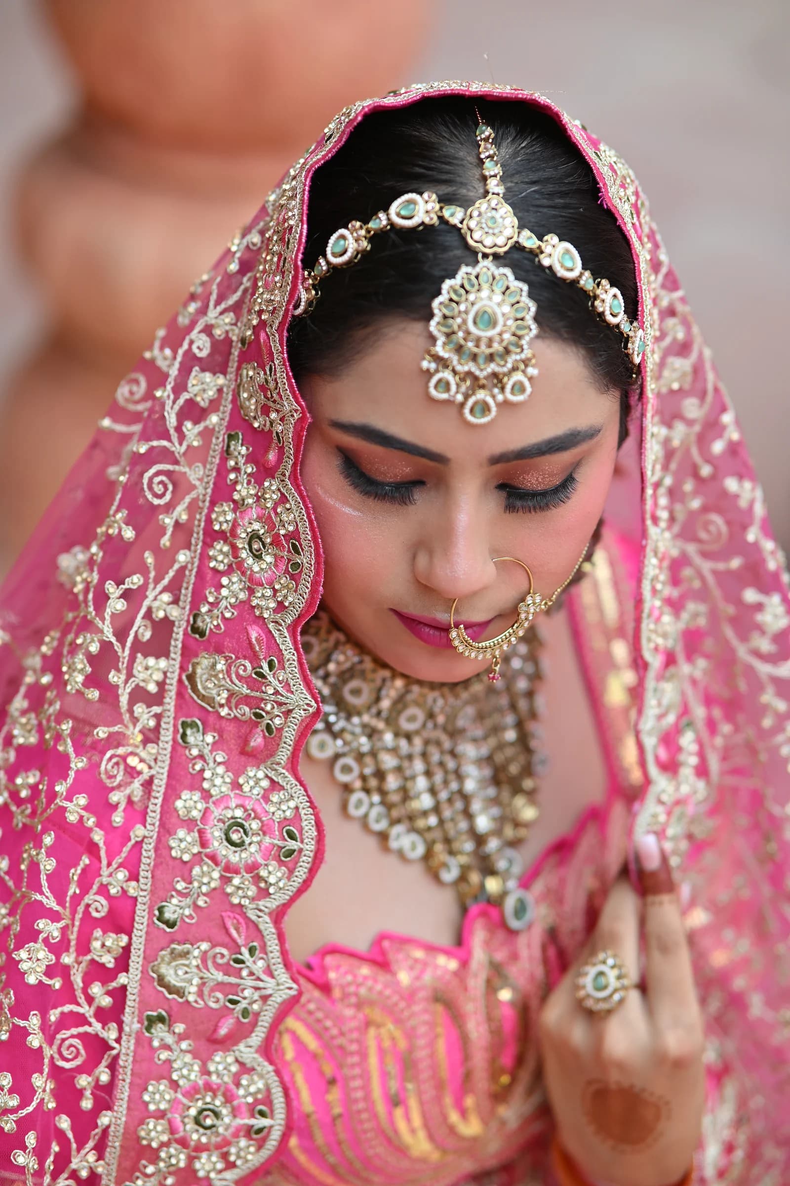 Mumtaz Blossom Pink & Scalloped Zardozi Bridal Lehenga — alternate view
