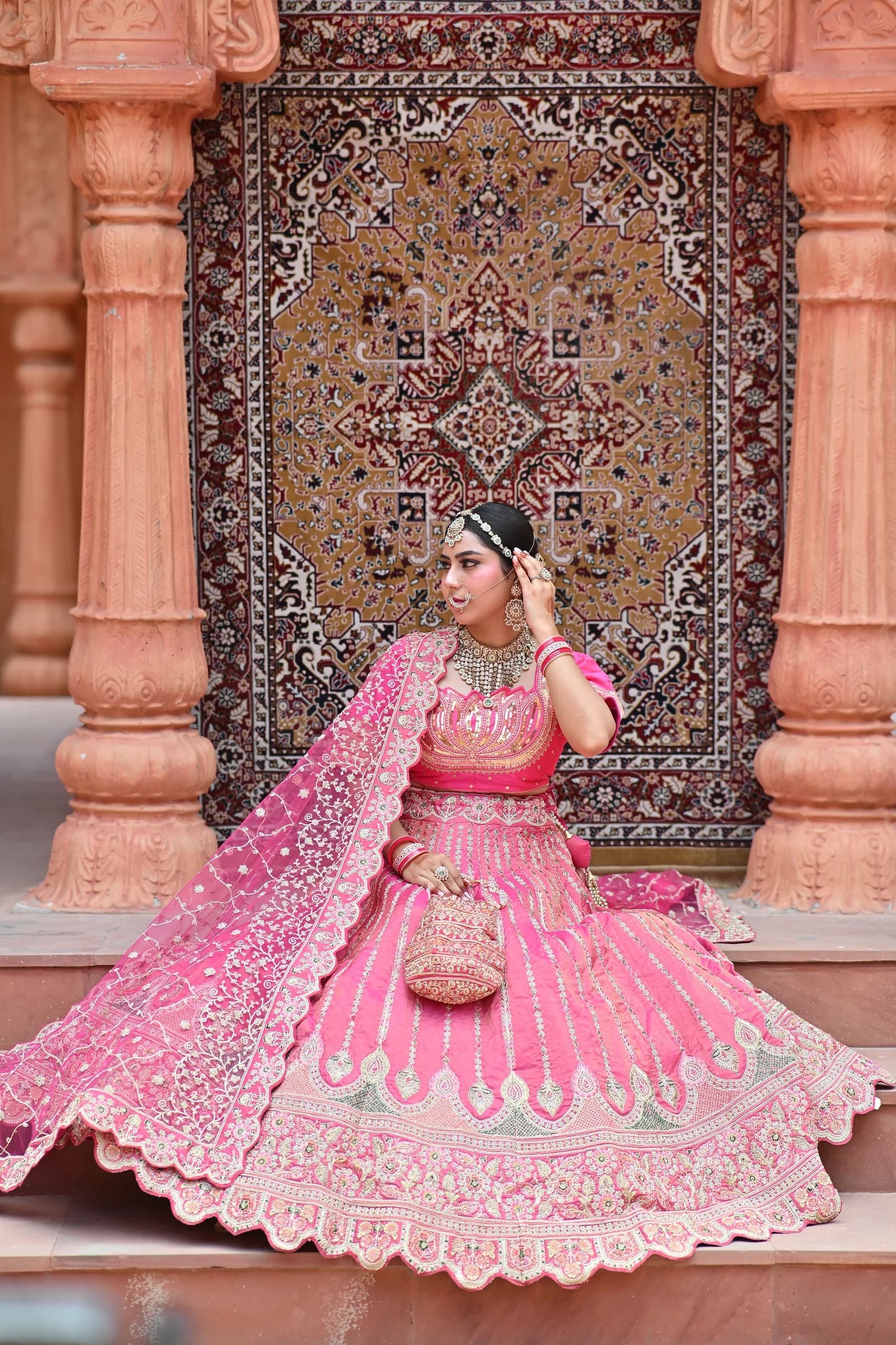 Mumtaz Blossom Pink & Scalloped Zardozi Bridal Lehenga