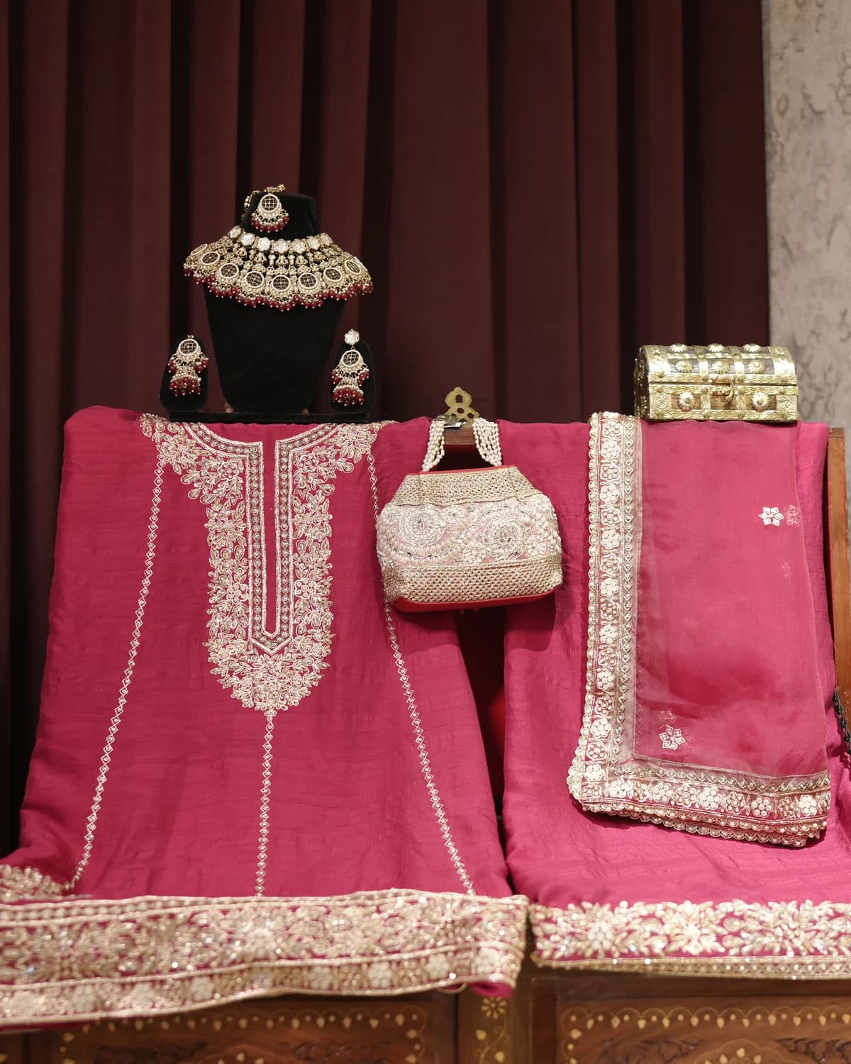 Mumtaz Rani Pink Handcrafted Zardozi Silk Suit