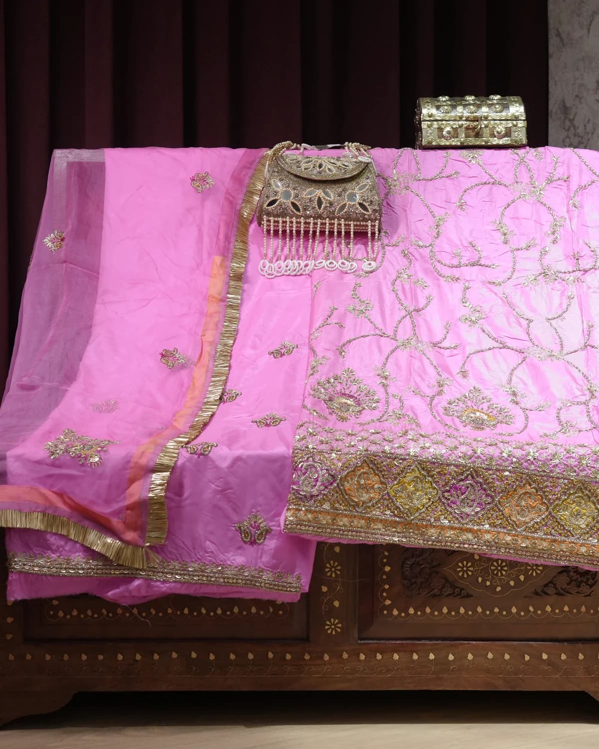 Nilofer Orchid Pink Handcrafted Zardozi Silk Suit