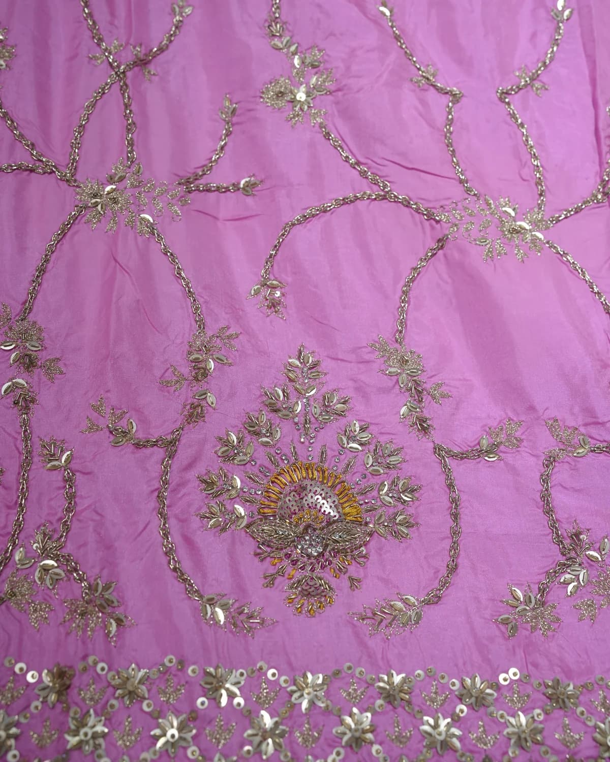 Nilofer Orchid Pink Handcrafted Zardozi Silk Suit — alternate view