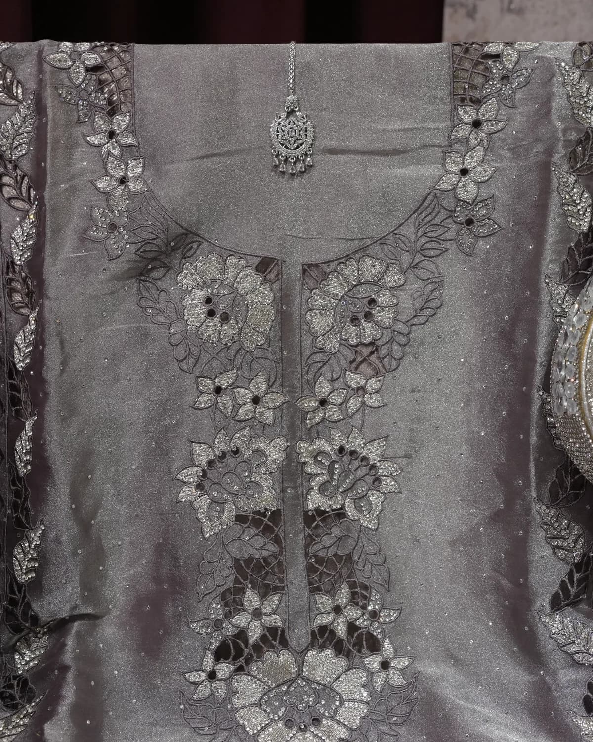 Noorani Moonstone Lilac Handcrafted Schiffli Silk Suit — alternate view