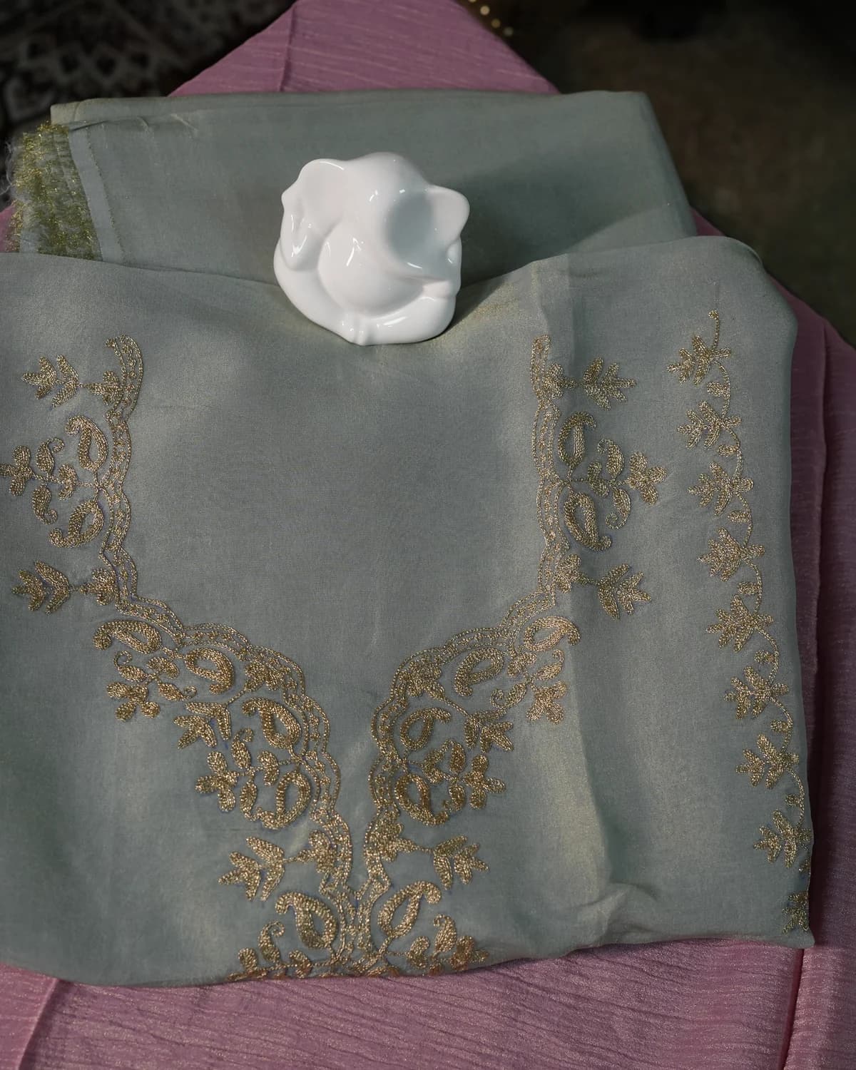 Pariwash Sage Mint Handcrafted Marodi Silk Suit