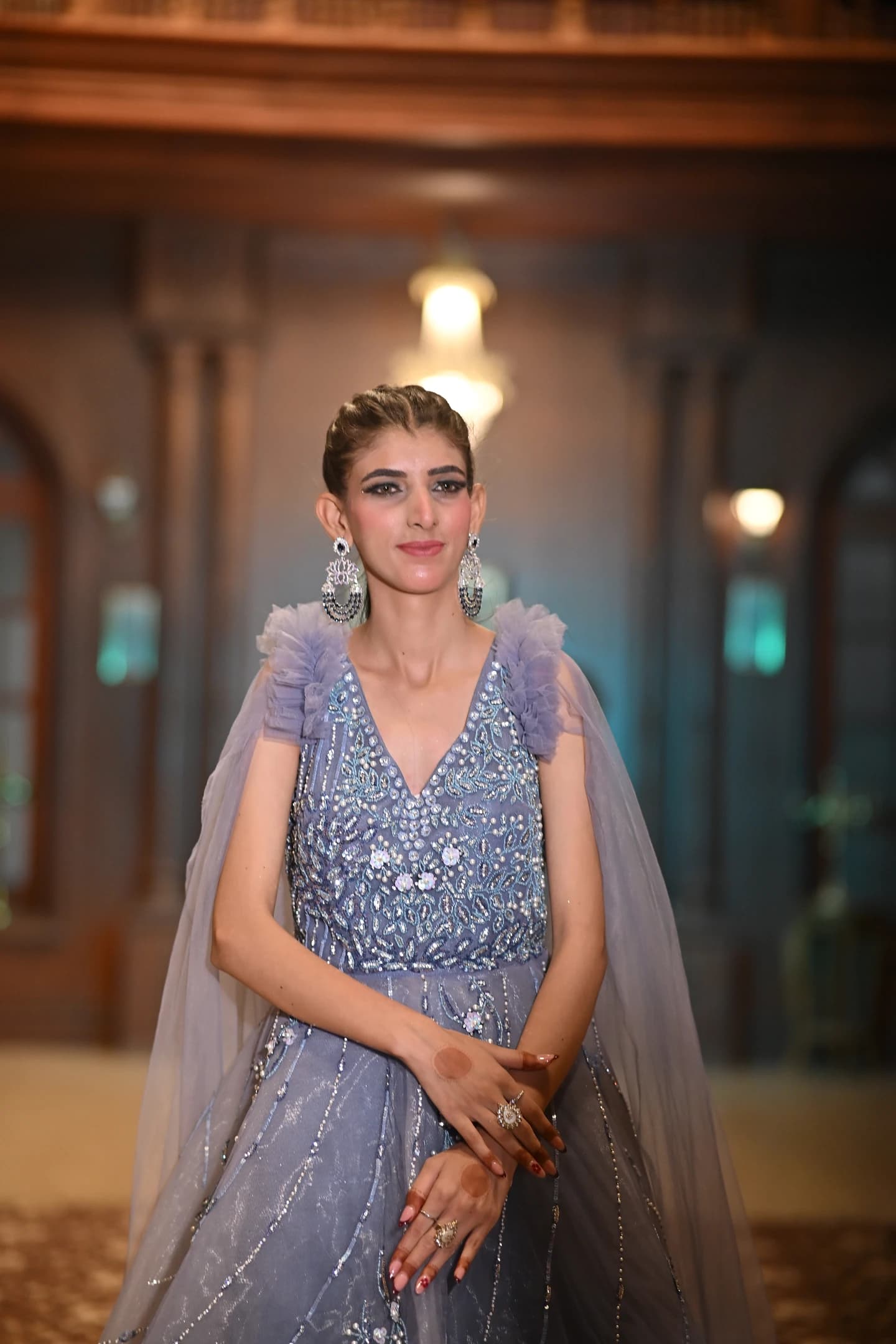 Zoya Twilight Slate Blue Cape Reception Gown — alternate view