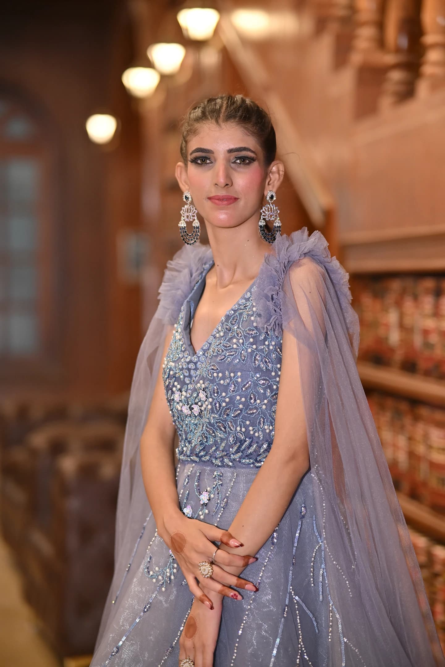 Zoya Twilight Slate Blue Cape Reception Gown thumbnail 3