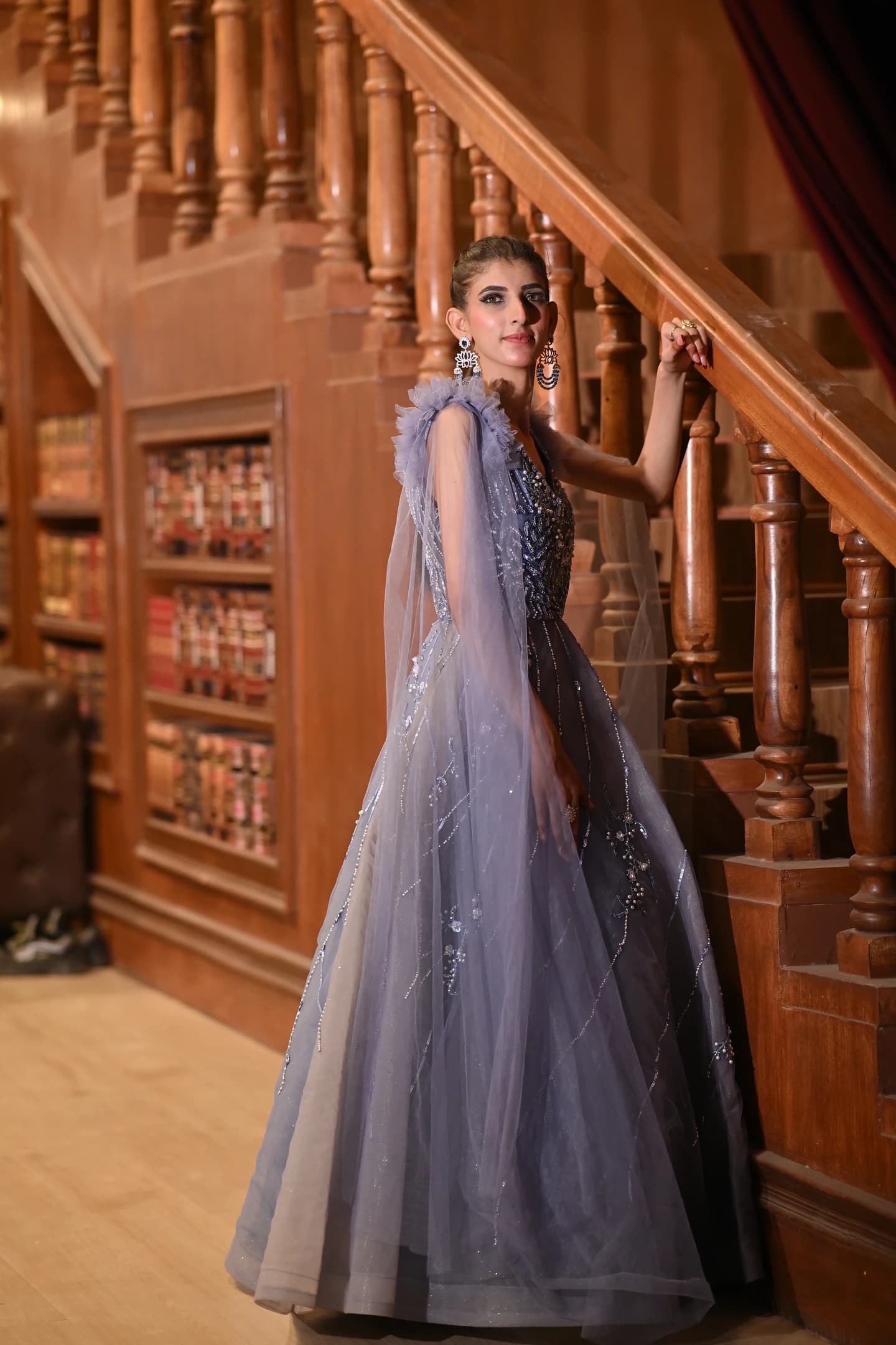 Zoya Twilight Slate Blue Cape Reception Gown thumbnail 4