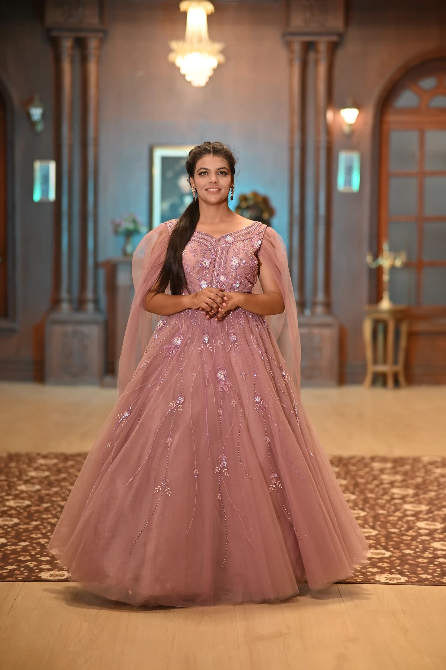 Meera Vintage Mauve Shimmer Reception Ballgown