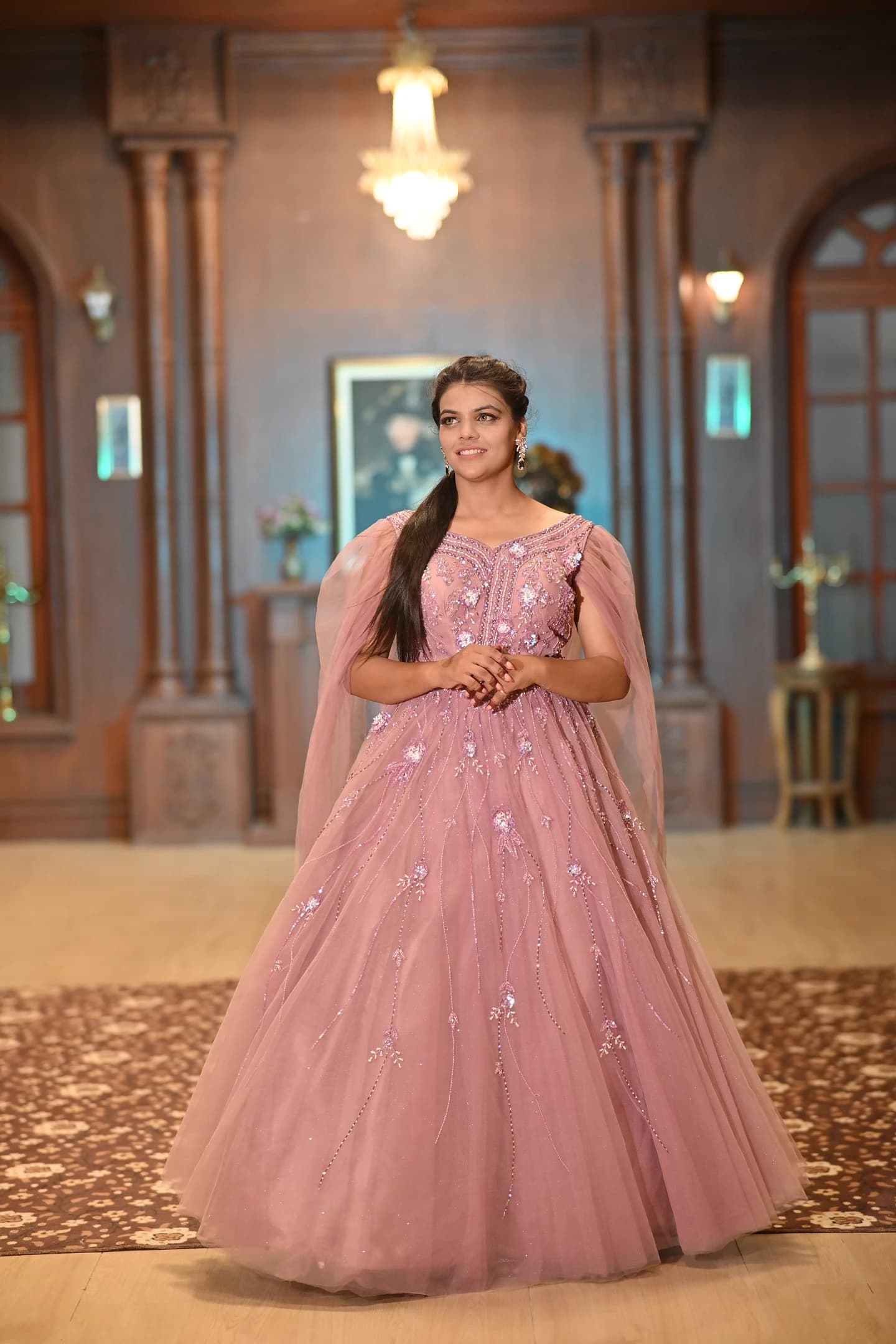 Meera Vintage Mauve Shimmer Reception Ballgown — alternate view