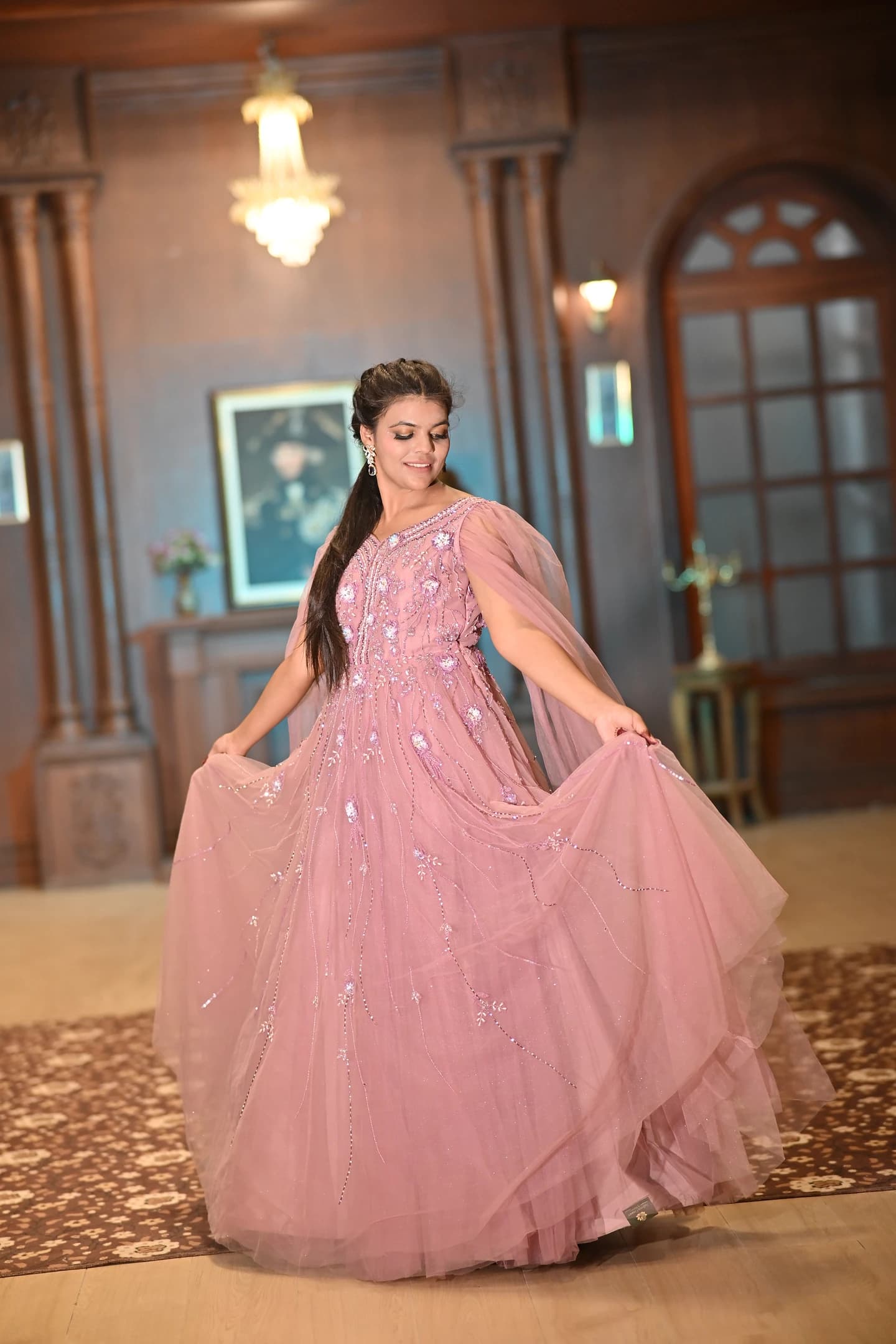 Meera Vintage Mauve Shimmer Reception Ballgown thumbnail 4