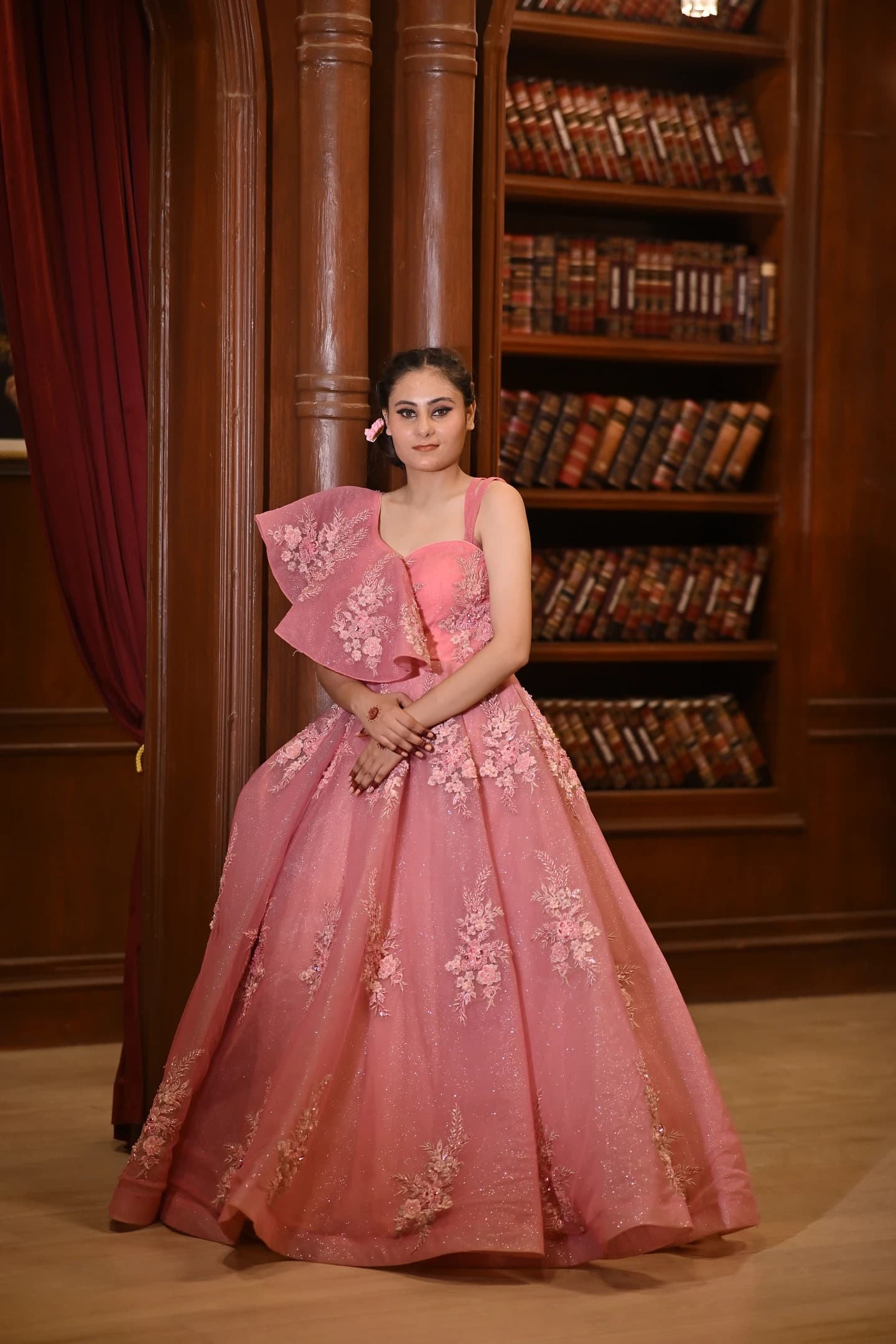 Gulnaaz Coral Shimmer Flared Reception Gown thumbnail 4