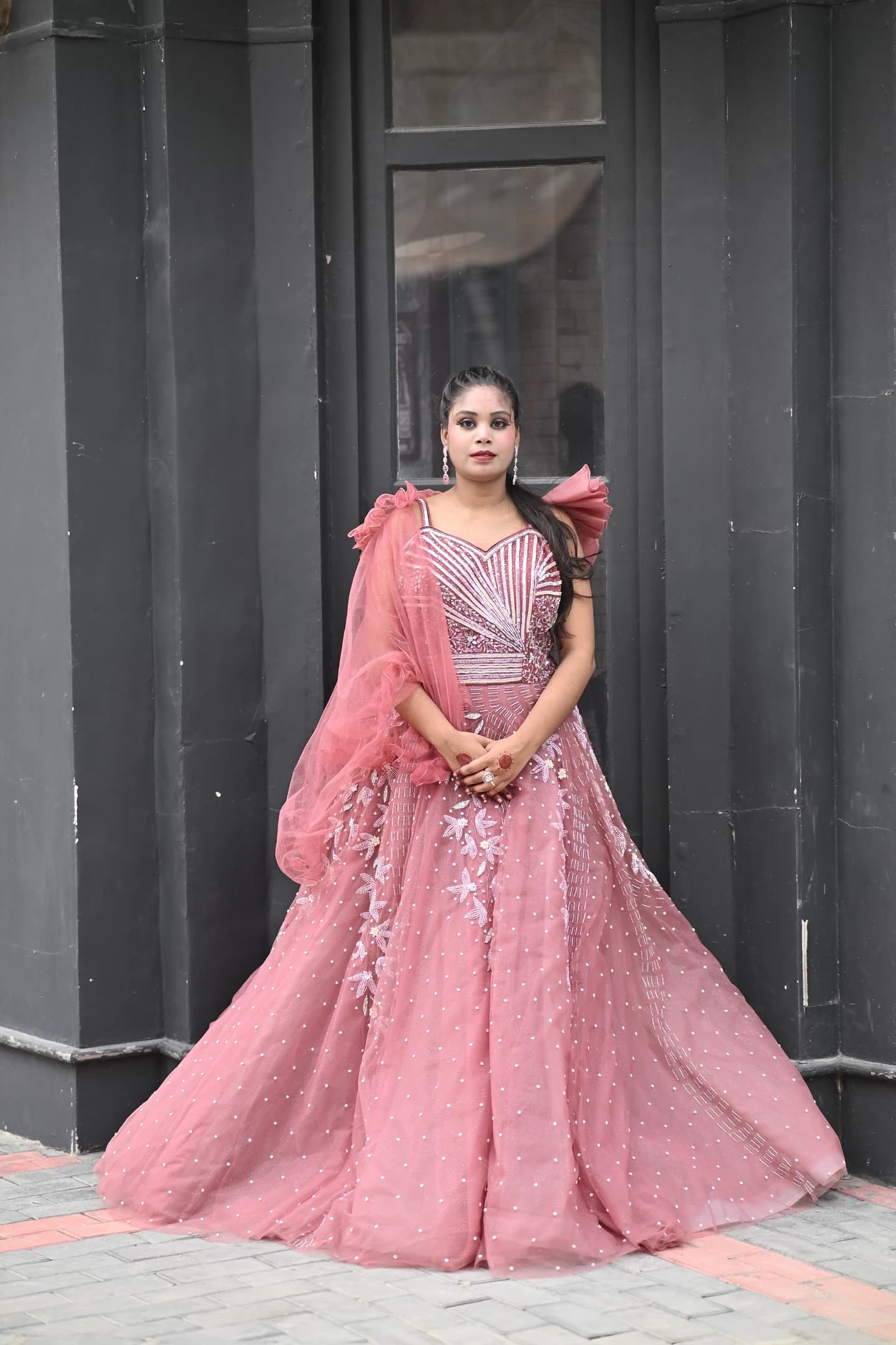 Nazaakat Tea Rose Sunburst Reception Ballgown