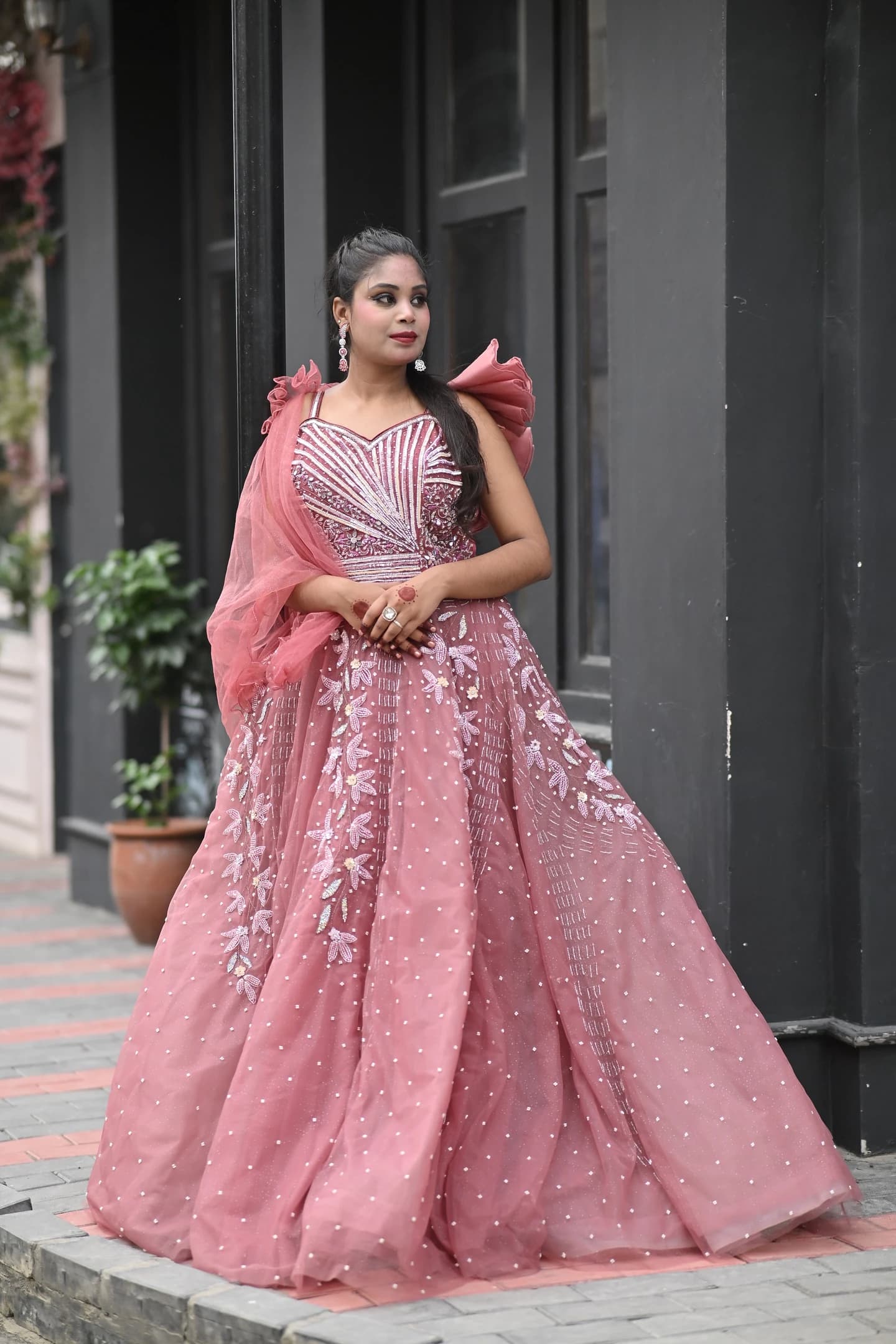 Nazaakat Tea Rose Sunburst Reception Ballgown — alternate view