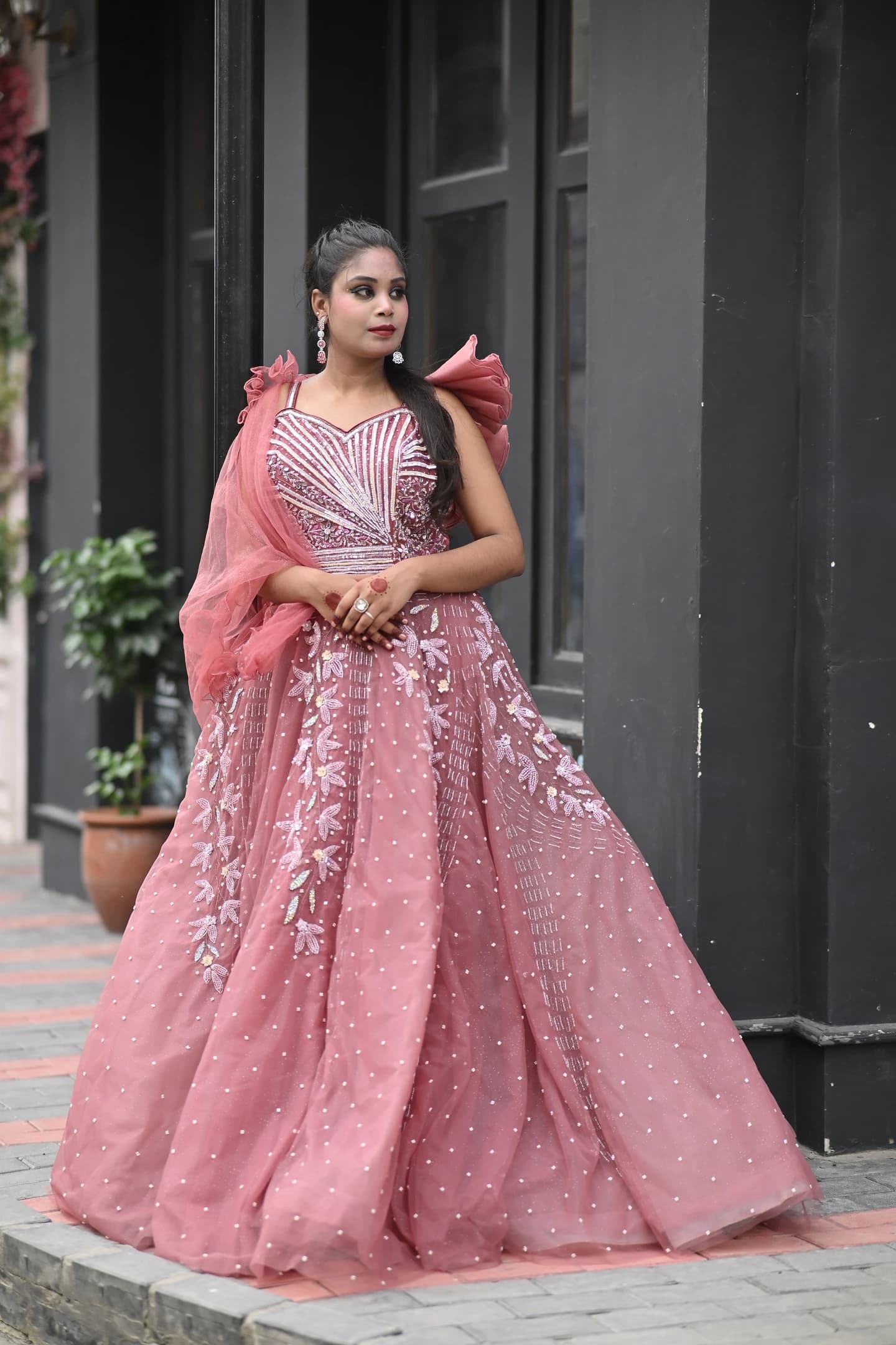 Nazaakat Tea Rose Sunburst Reception Ballgown thumbnail 3