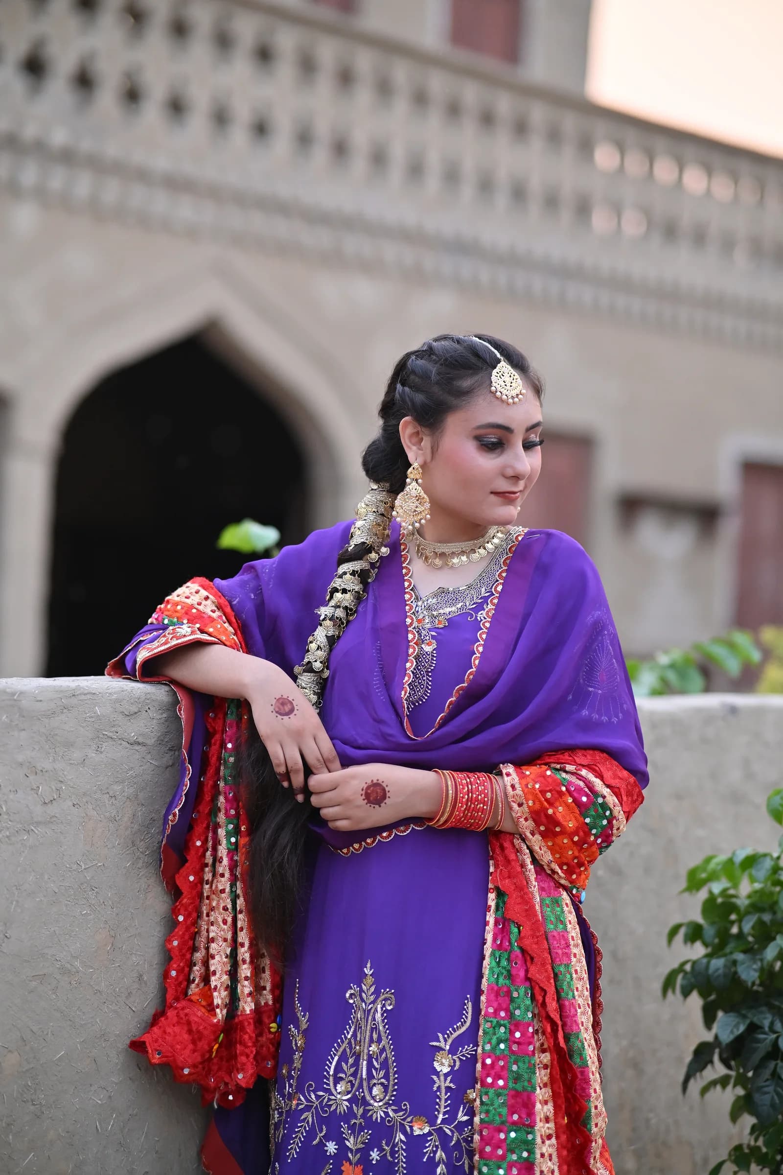 Simran Royal Purple Phulkari Hand-Embroidered Punjabi Salwar Suit — alternate view