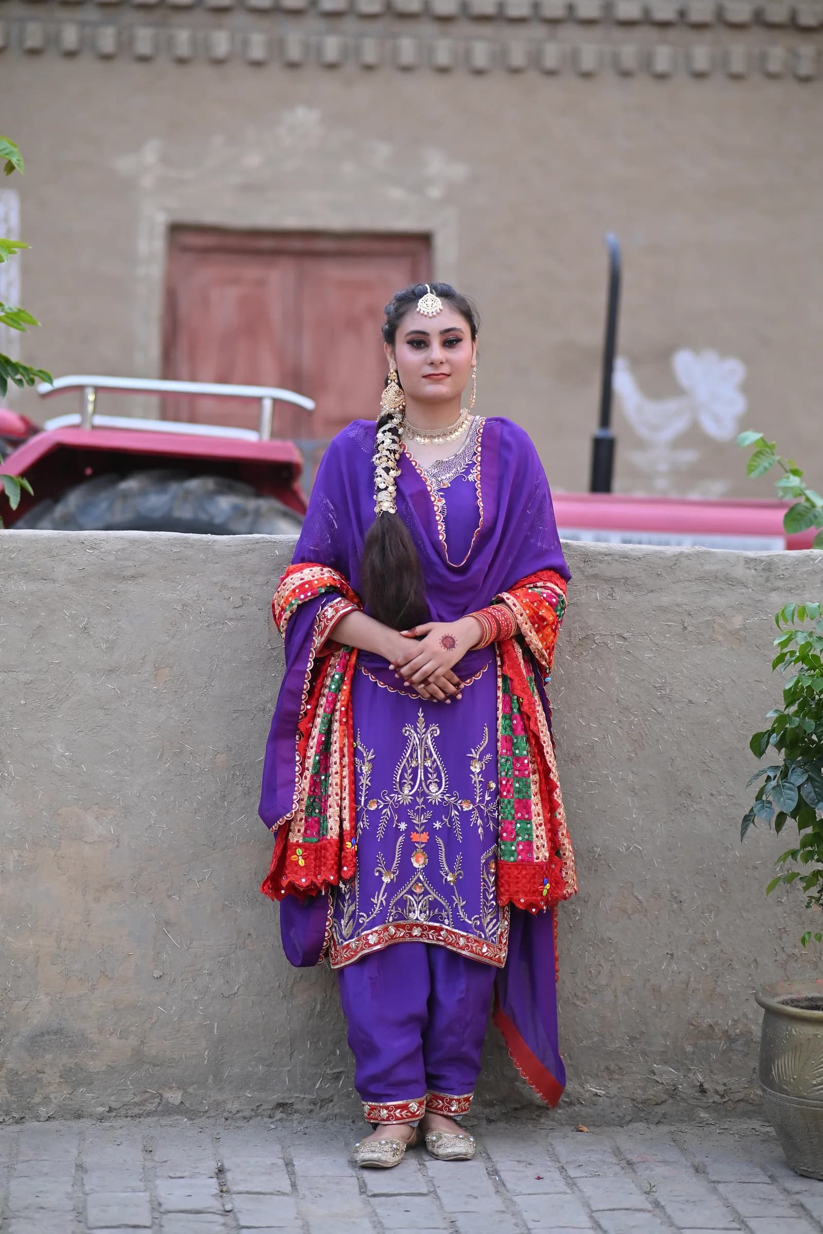 Simran Royal Purple Phulkari Hand-Embroidered Punjabi Salwar Suit