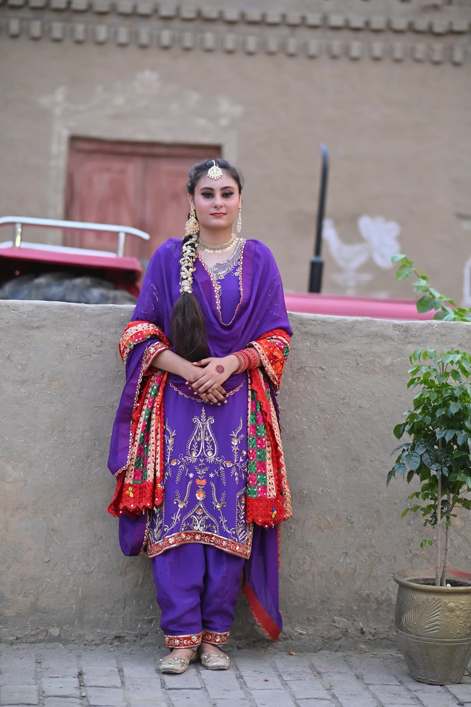 Simran Royal Purple Phulkari Hand-Embroidered Punjabi Salwar Suit thumbnail 4