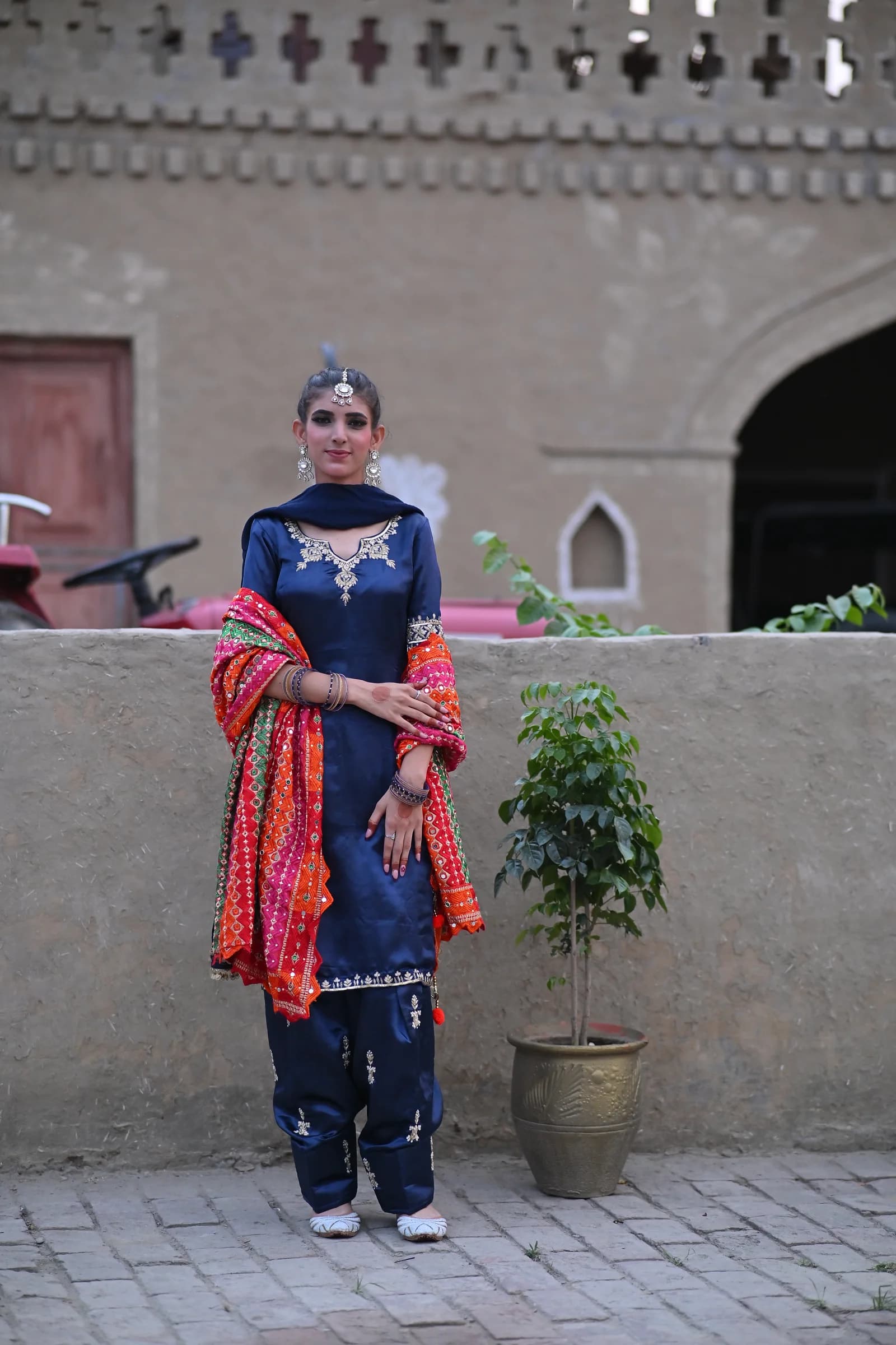 Sitara Midnight Navy Blue & Phulkari Punjabi Salwar Suit thumbnail 3