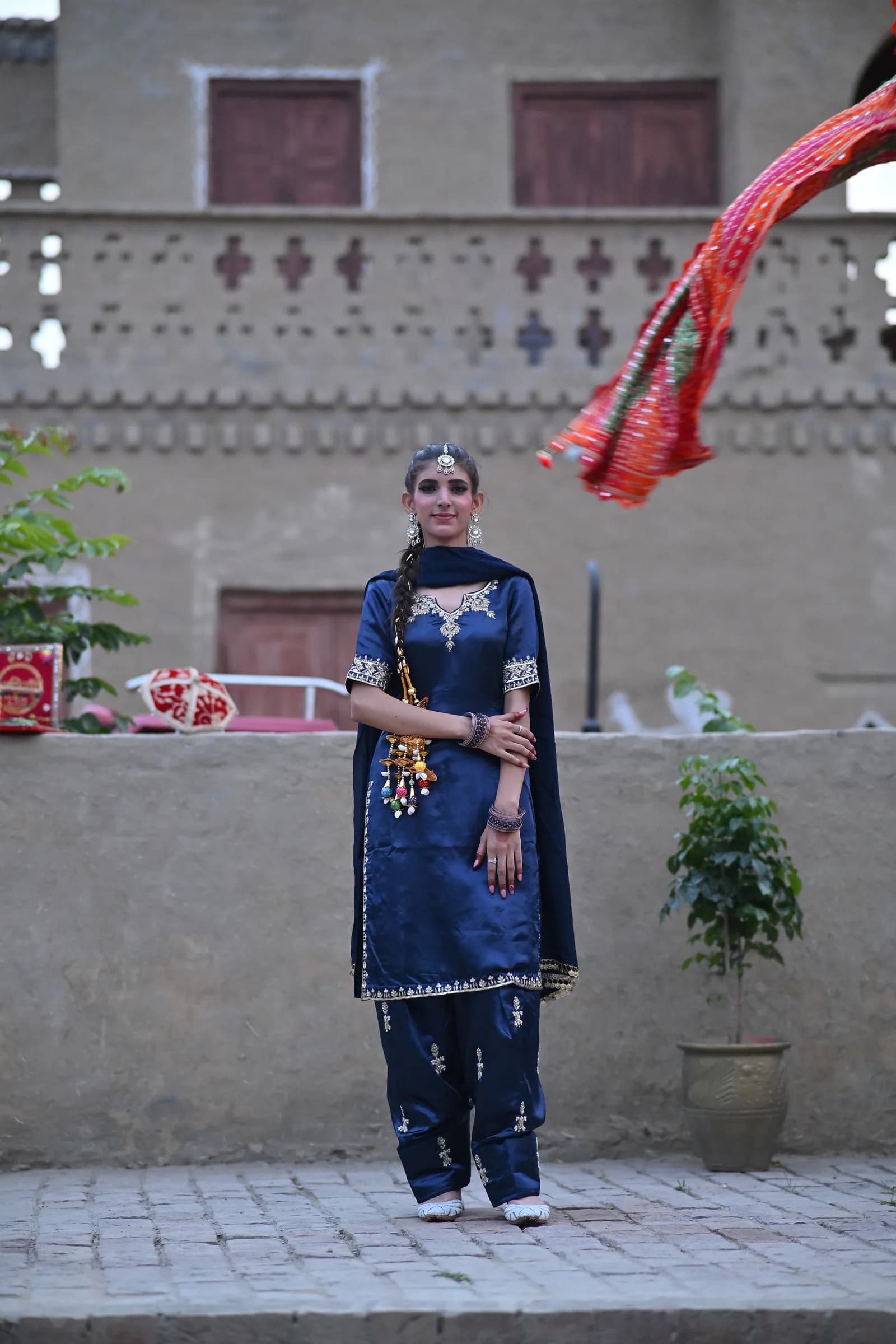 Sitara Midnight Navy Blue & Phulkari Punjabi Salwar Suit