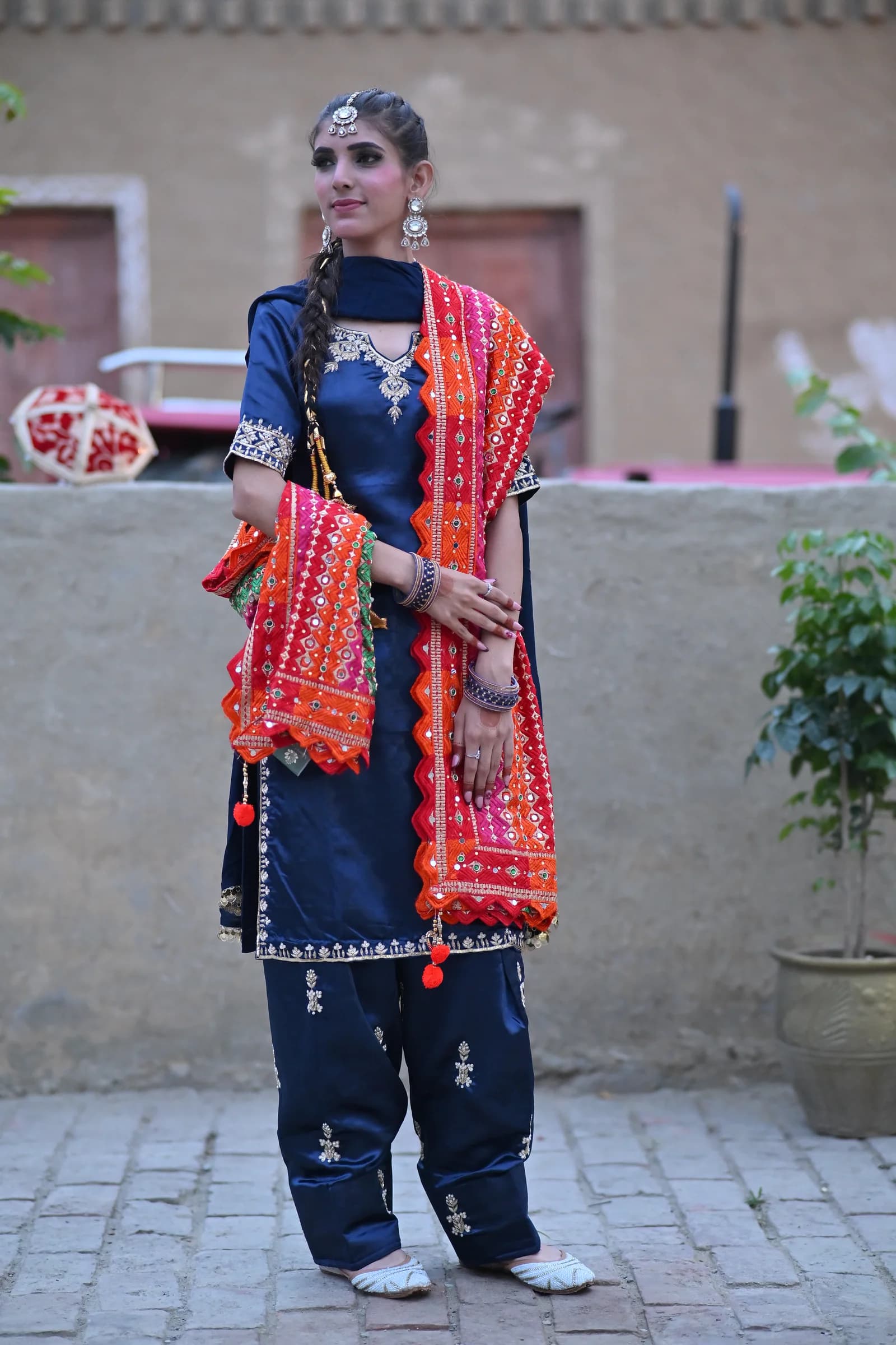 Sitara Midnight Navy Blue & Phulkari Punjabi Salwar Suit thumbnail 4